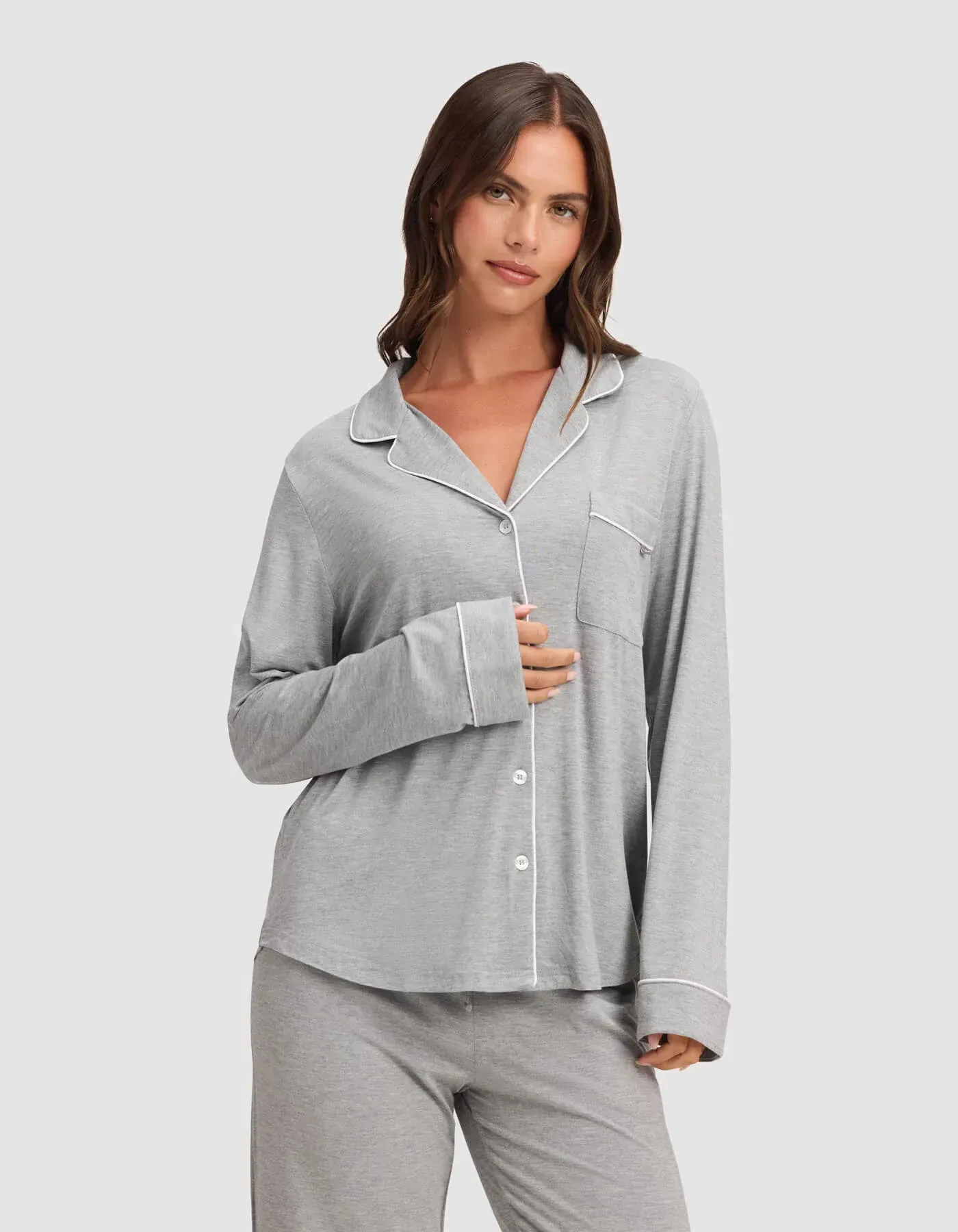 Women's Bamboo Stretch-Knit Long Sleeve Pajama Top – Petite