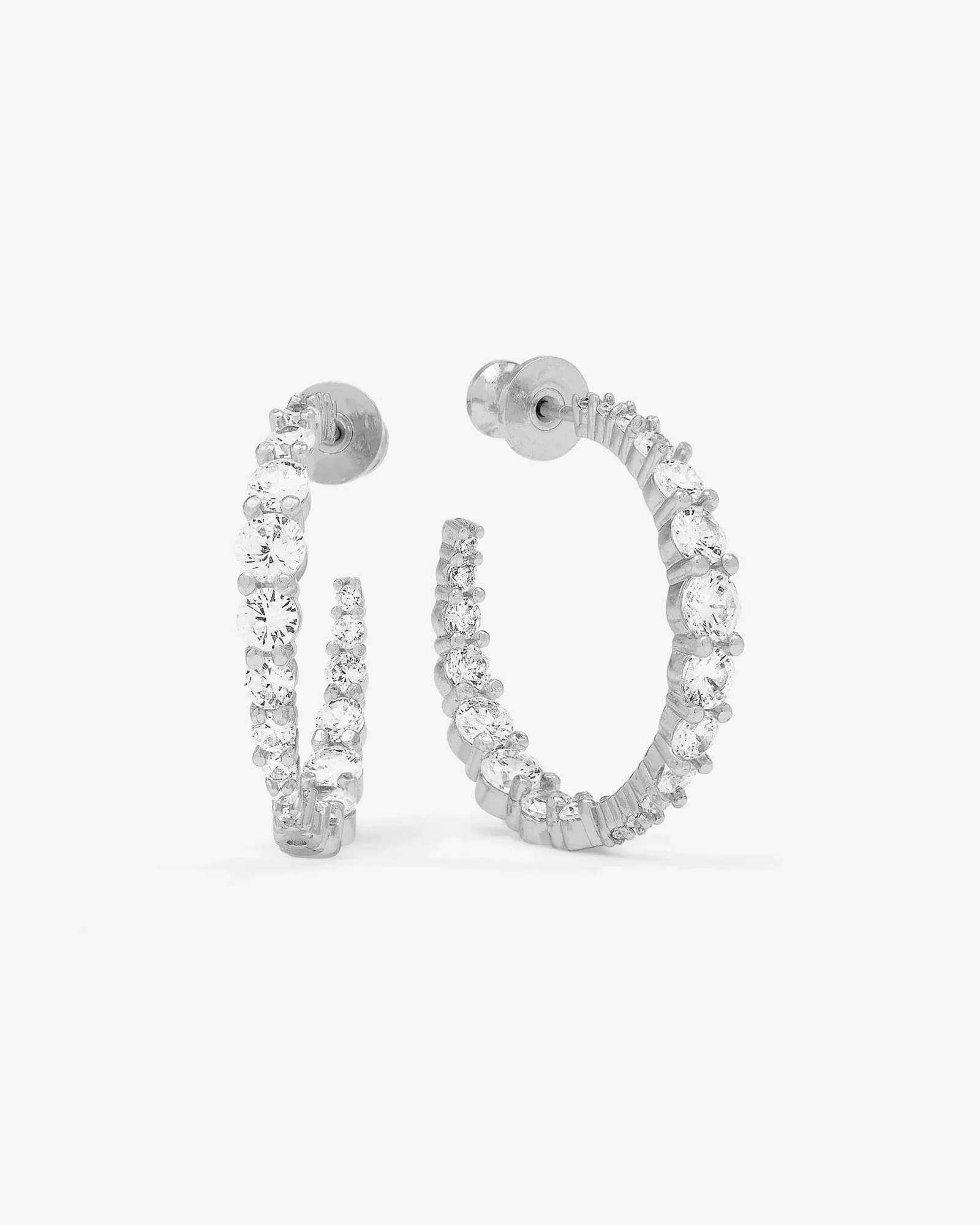 "Oh She Fancy" Graduated Hoops 1" – Silver|White Diamondettes