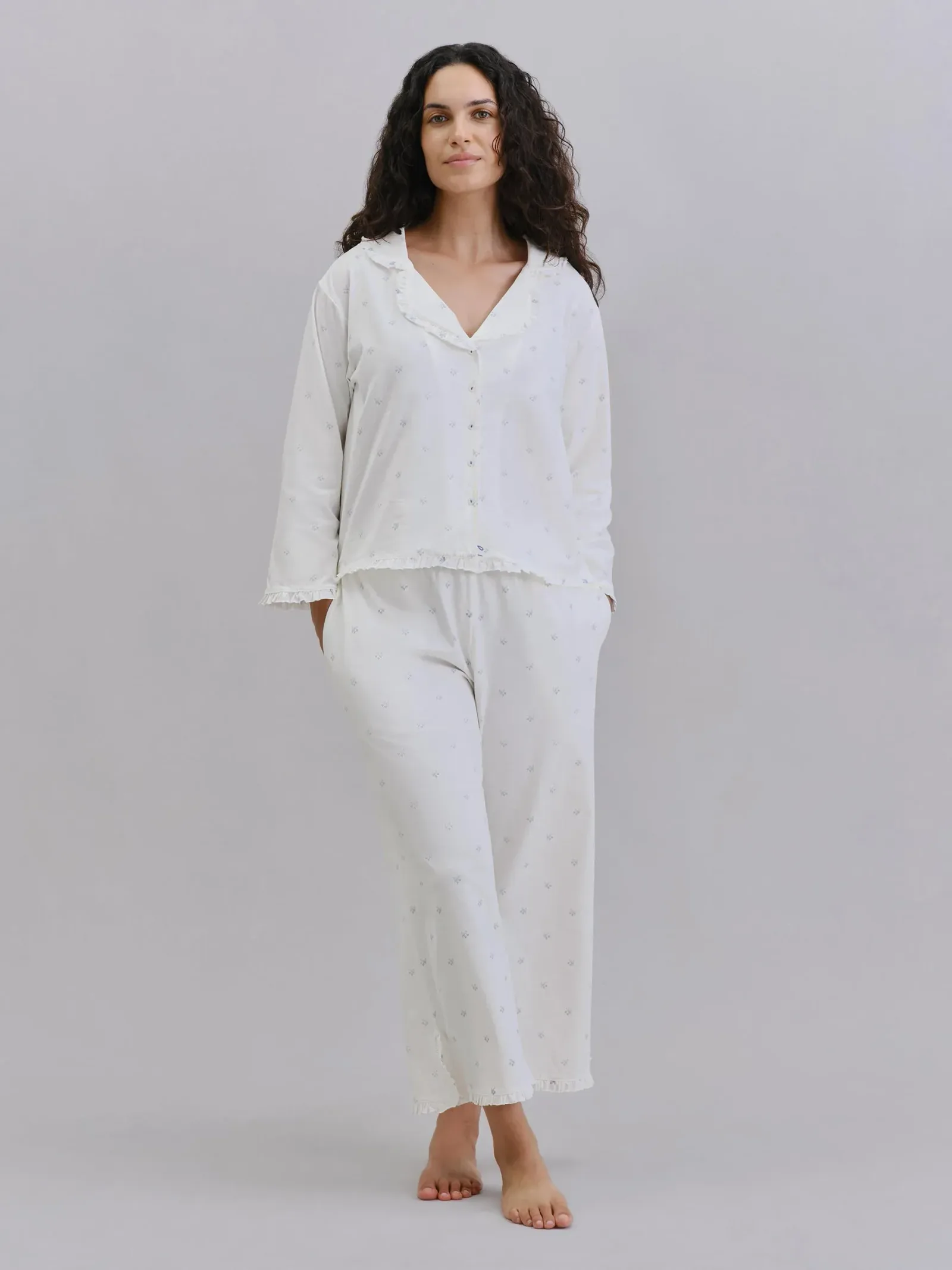 Martha Floral Frill Cotton Jersey Cropped Pants Set