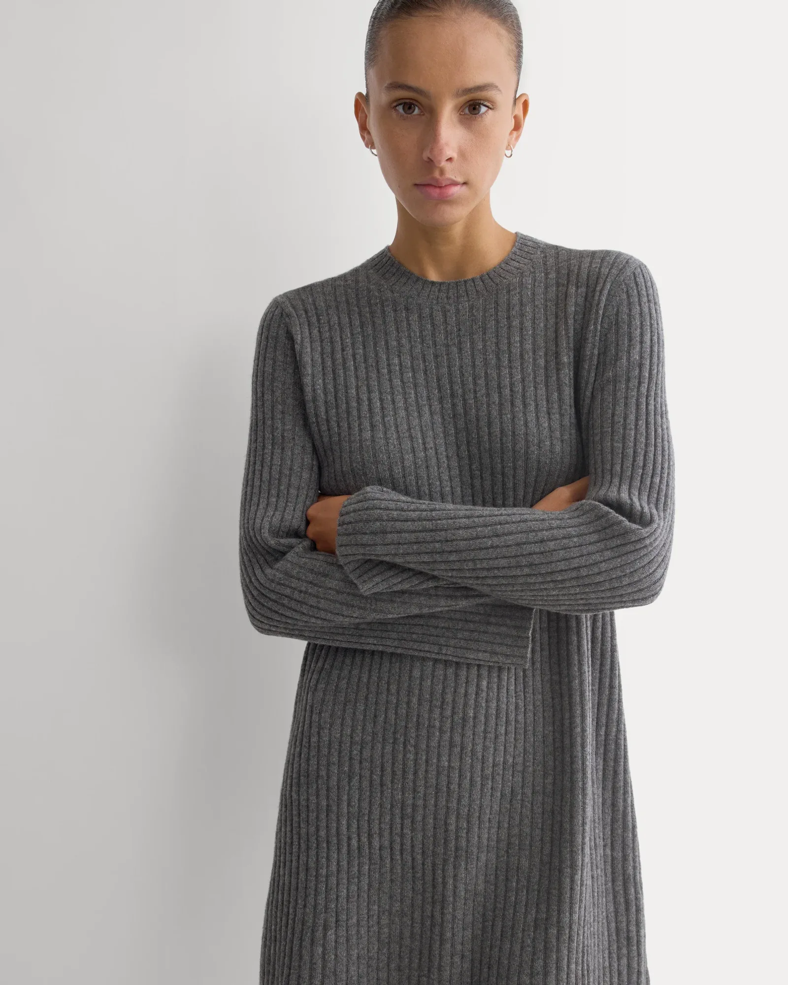 Cashmere Long-Sleeve Mini Dress – Heathered Charcoal