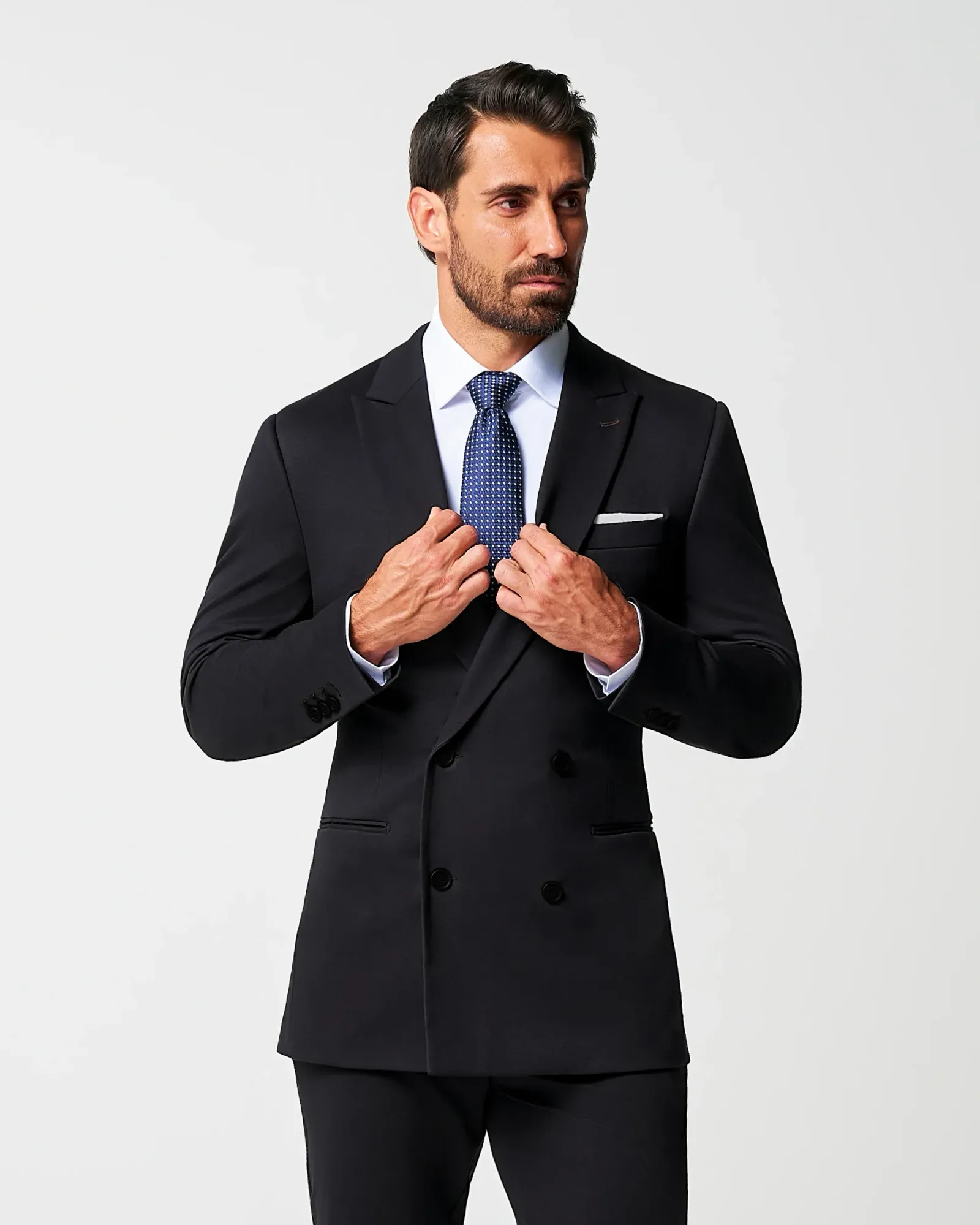 Athletic Fit Stretch Suit – Black Double Breasted