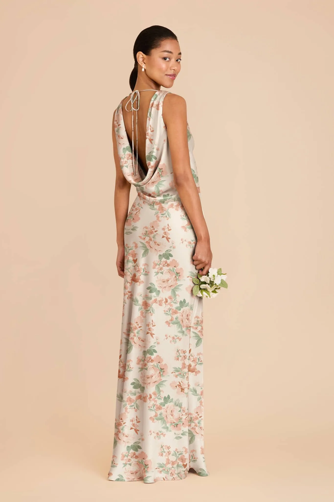 Bonnie Matte Satin Dress – Dusty Apricot Peonies