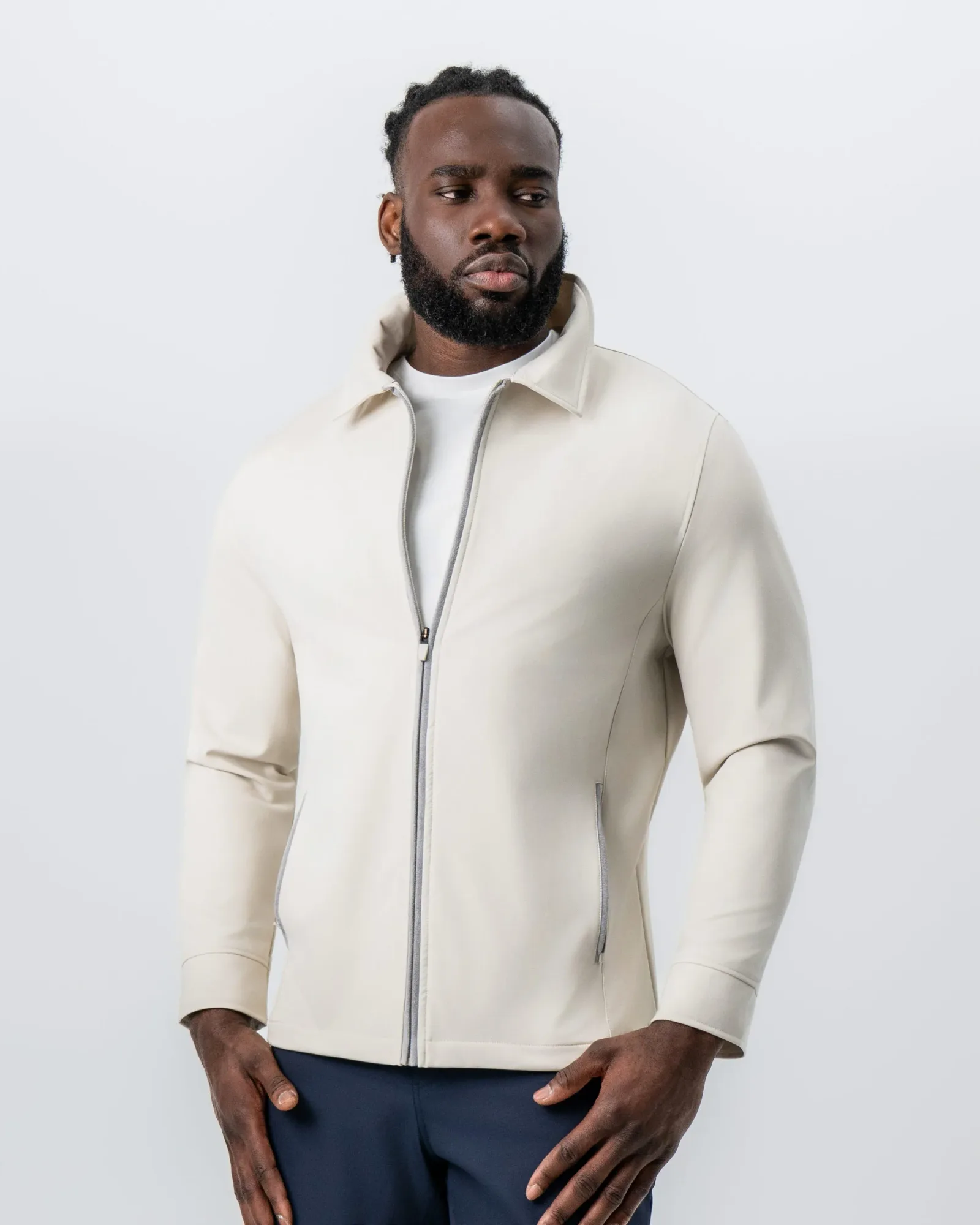 Collared Zip Jacket – Light Khaki