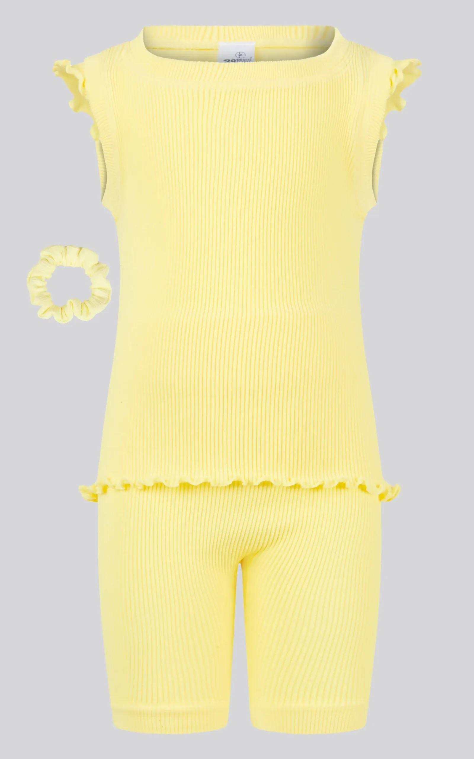 4-6X 3PC Ruffle Tank + Biker Short + Scrunchie Set
