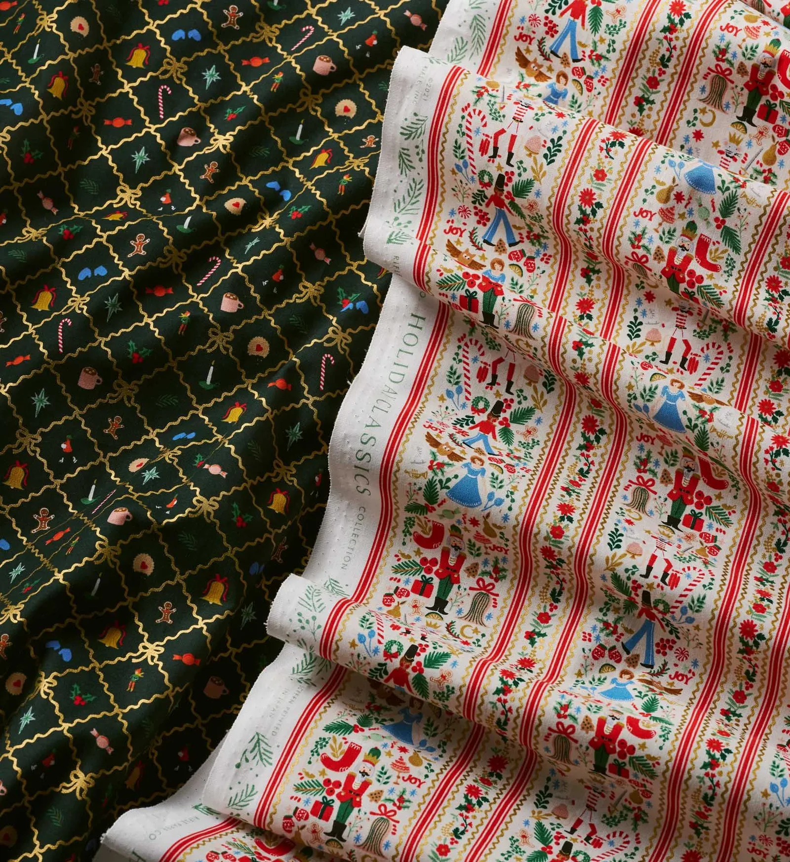 Holiday Argyle Cotton Metallic Fabric – Evergreen and Gold