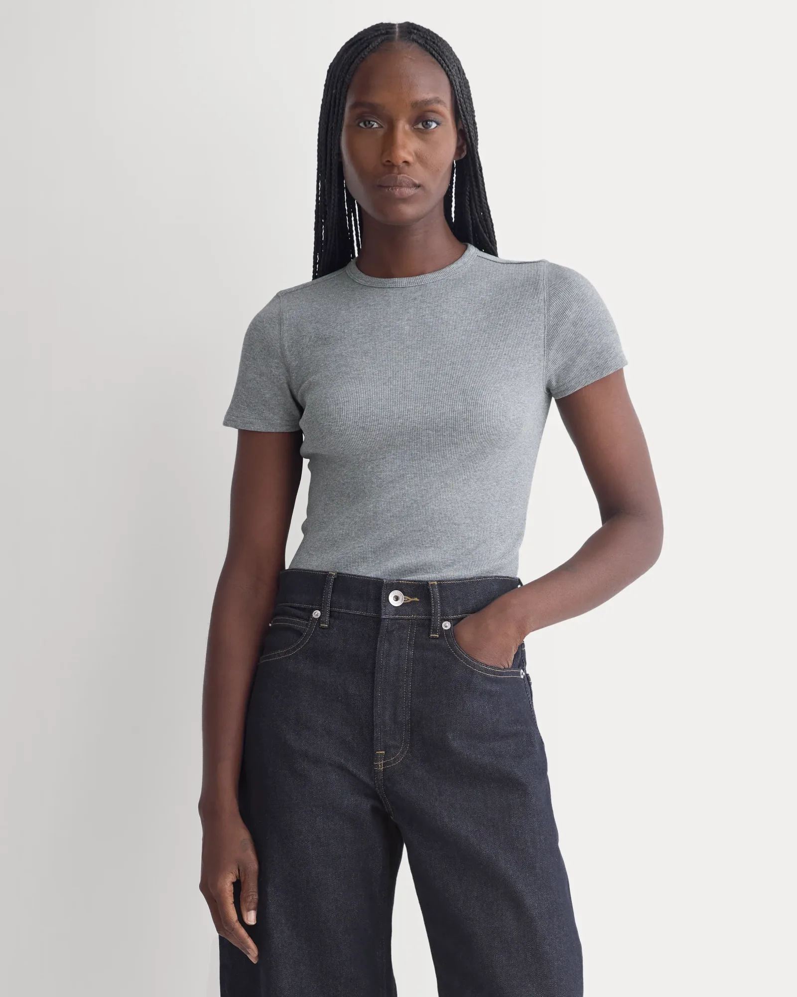 Effortless Rib Short-Sleeve Crew – Vintage Heather Grey