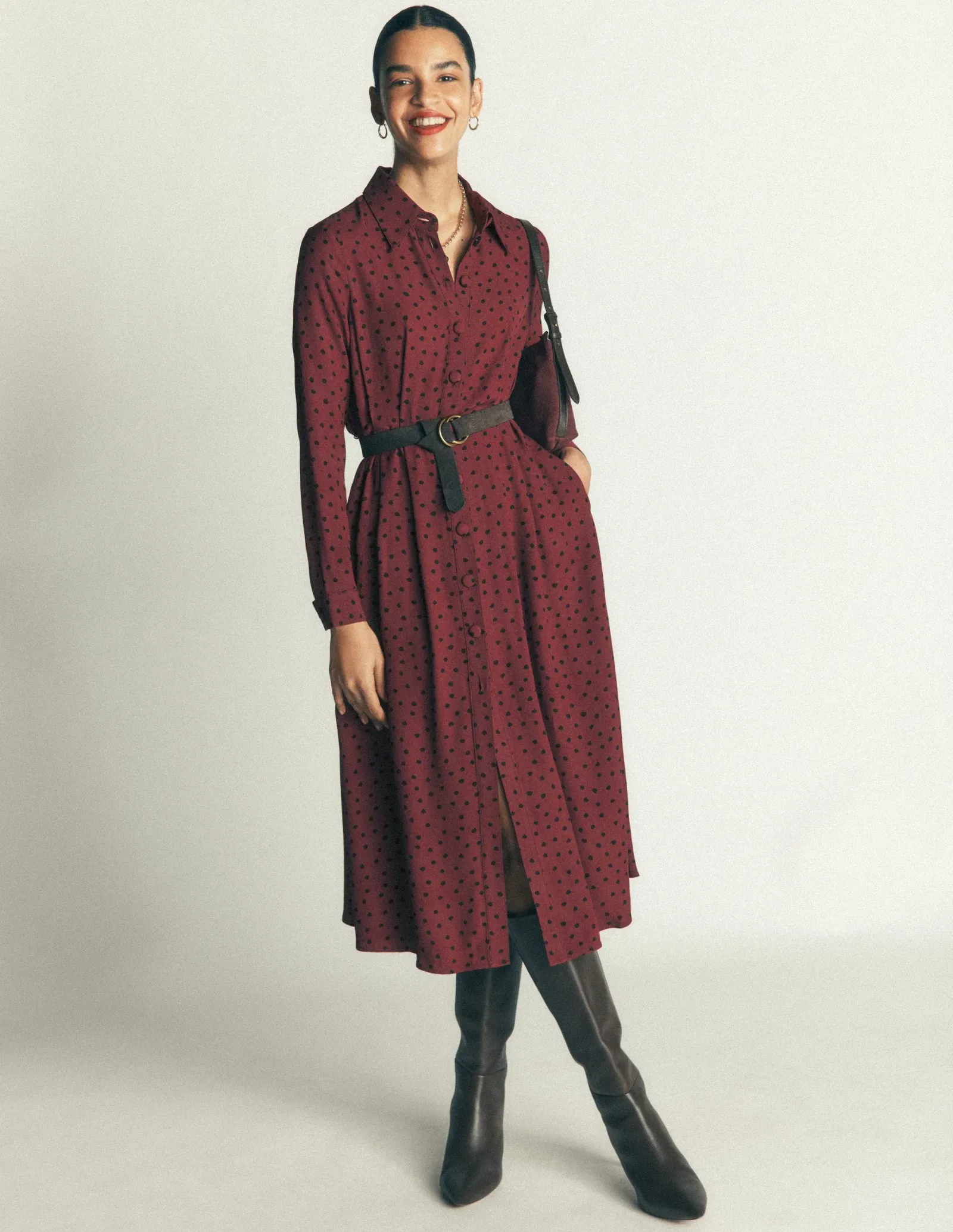 Kate Pleated Shirt Dress-Rust, Scatter Paint Spot