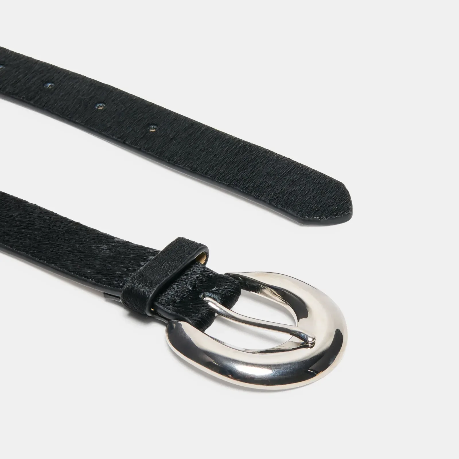 Chunky Curved Buckle Belt Black Calf Hair