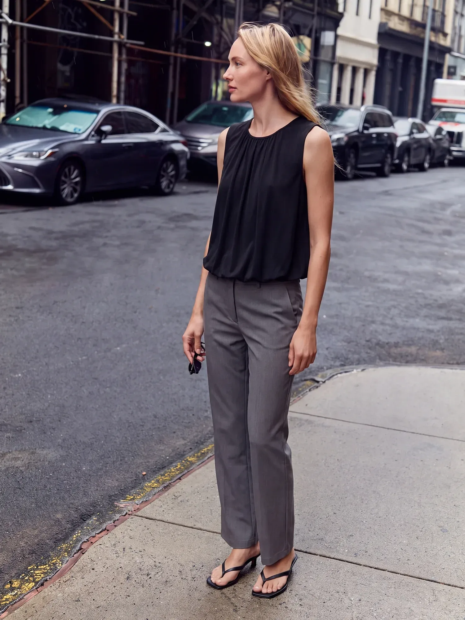 Sleevless Doulbe Layered Front Pleated Top