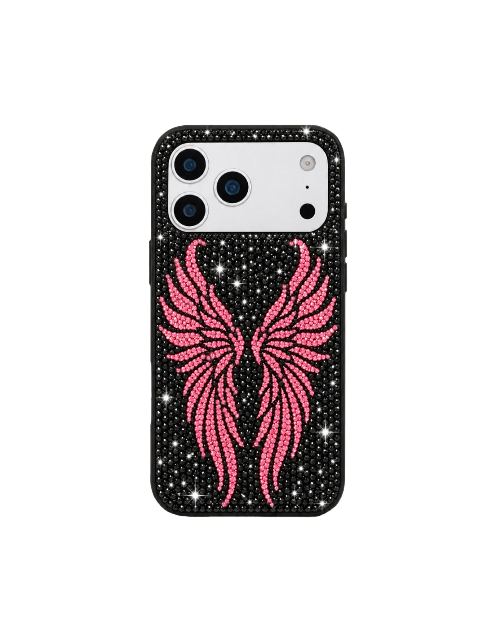 Pink Rhinestone Angel Wings Phone Case – Black