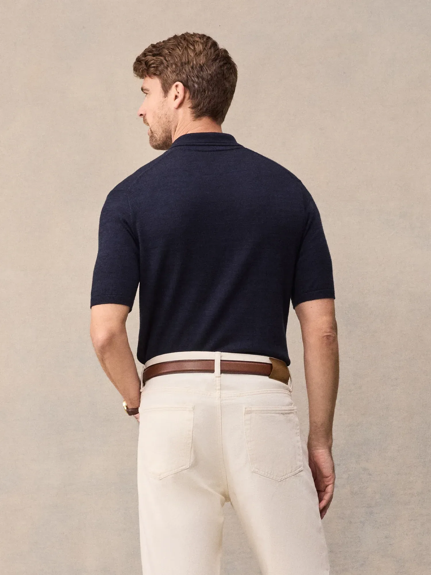 Navy Short-Sleeve Sweater Polo