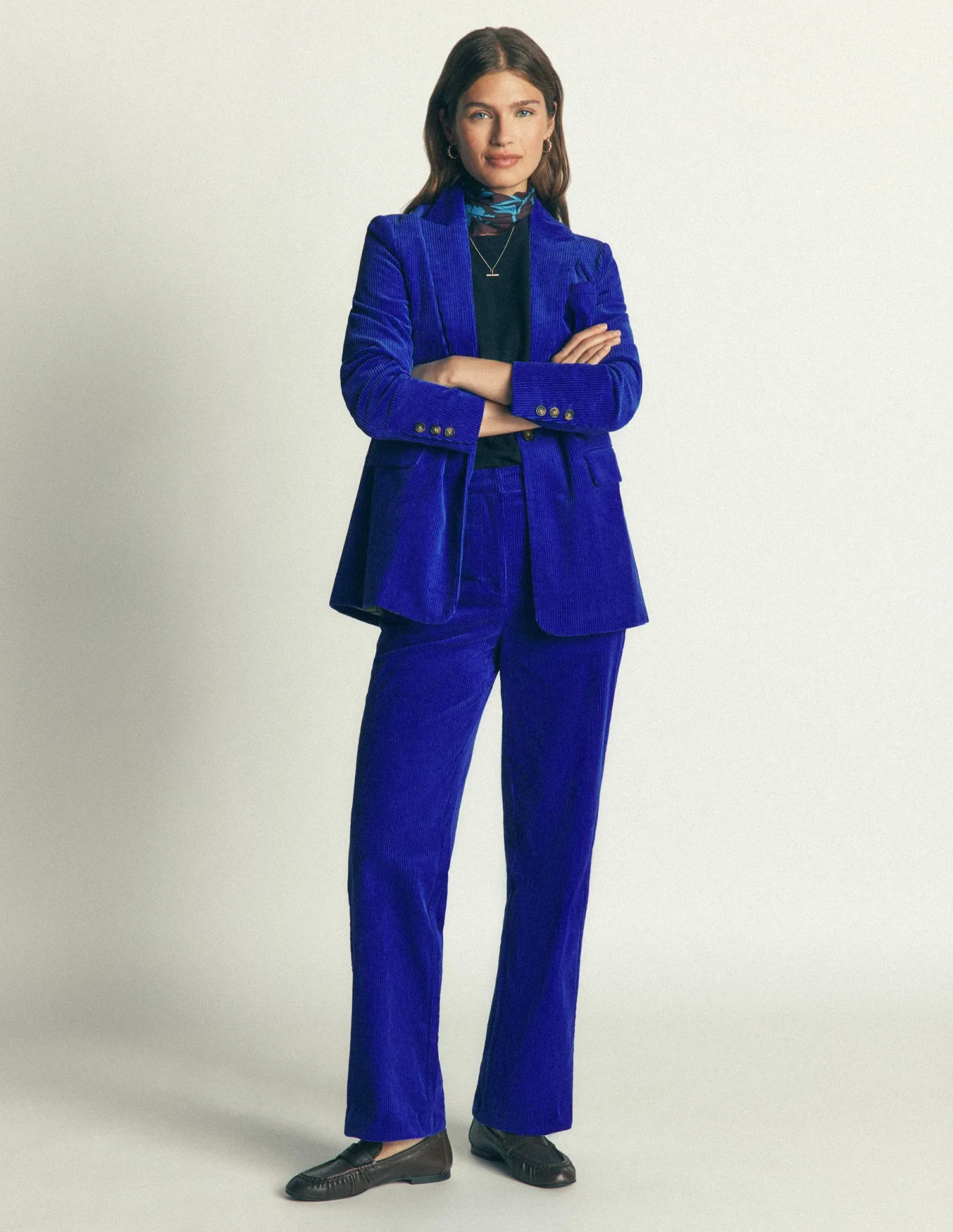Fitzrovia Cord Column Pants-Bright Blue