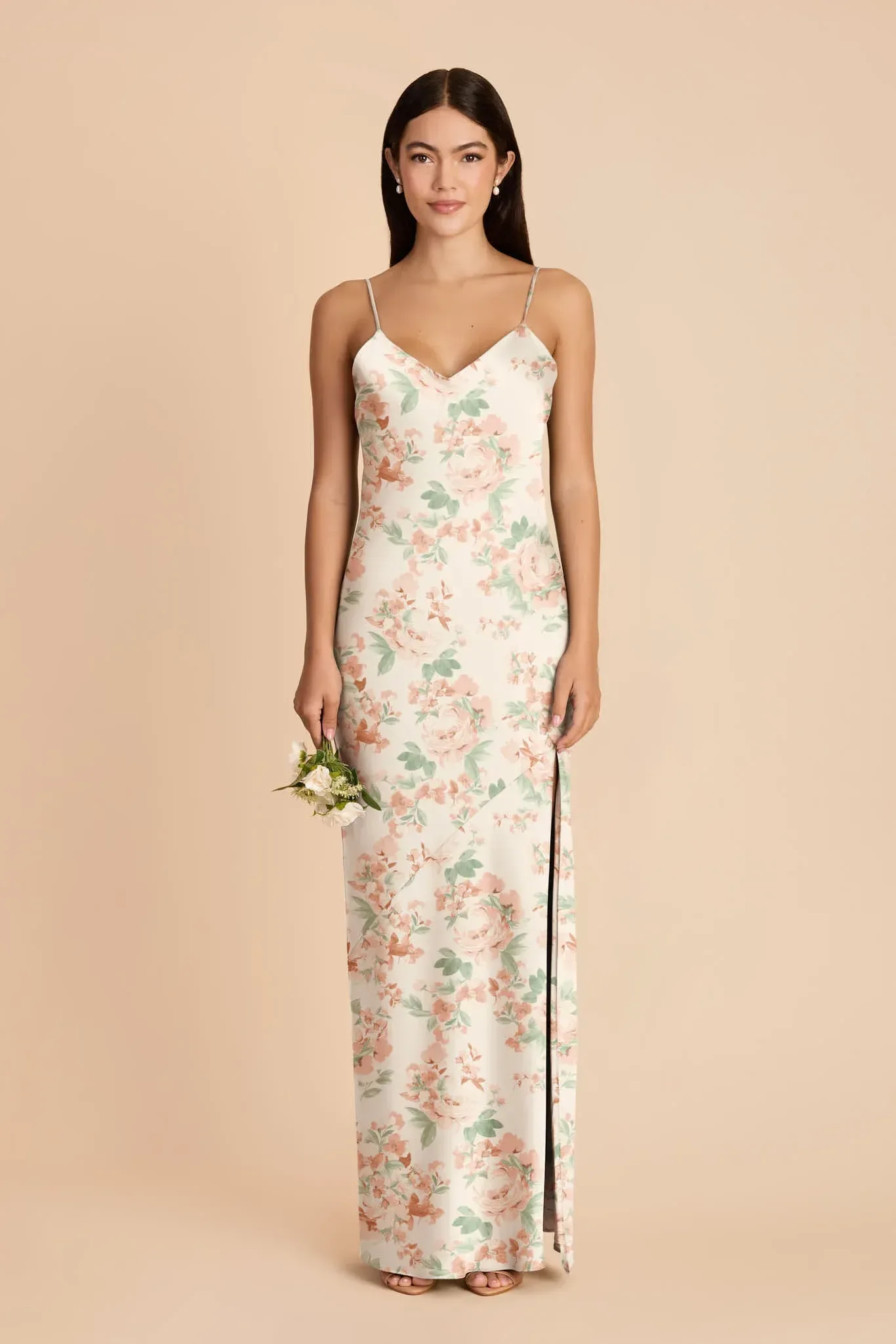 Alyse Matte Satin Dress – Dusty Apricot Peonies