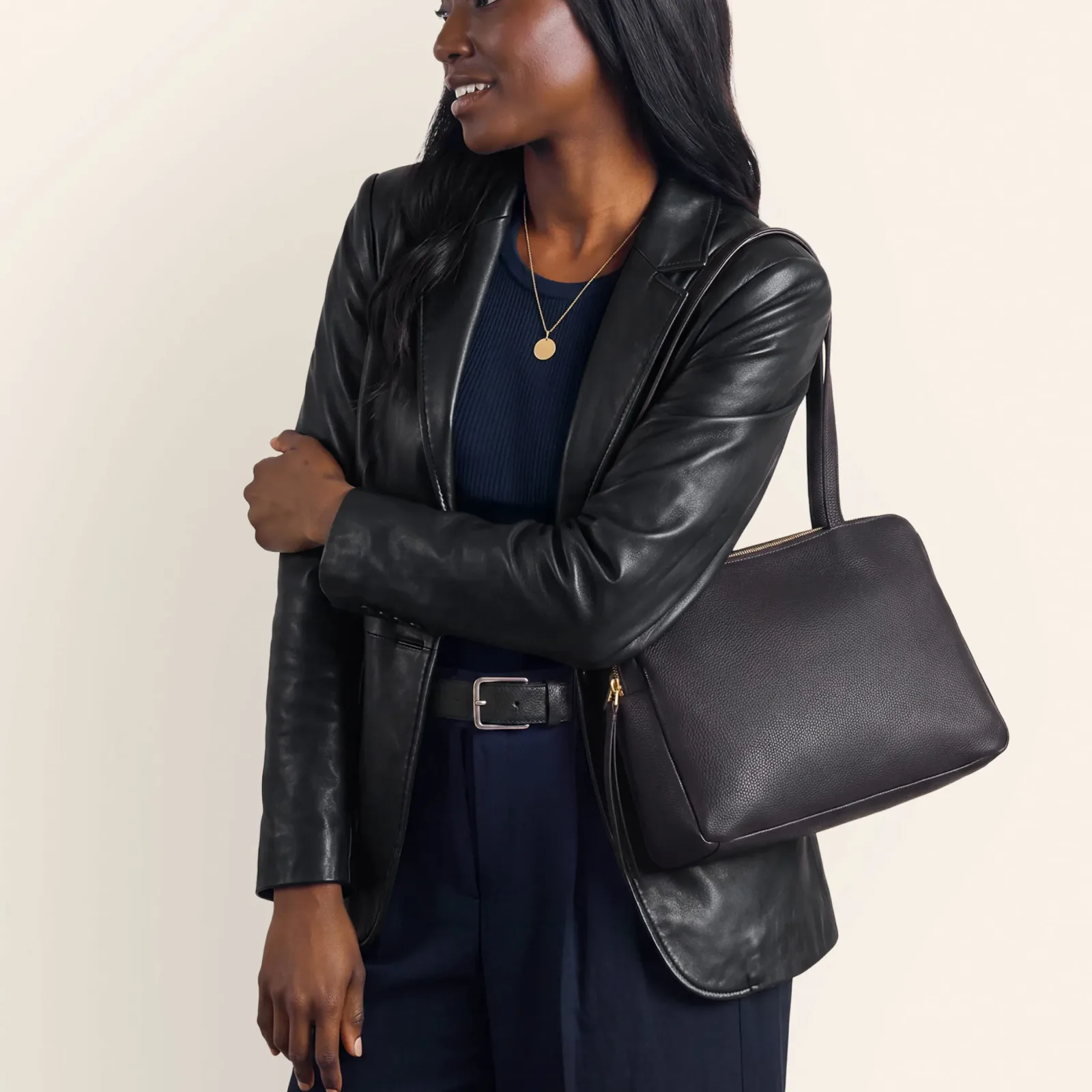 Starr Tote In Pebbled Leather – Black