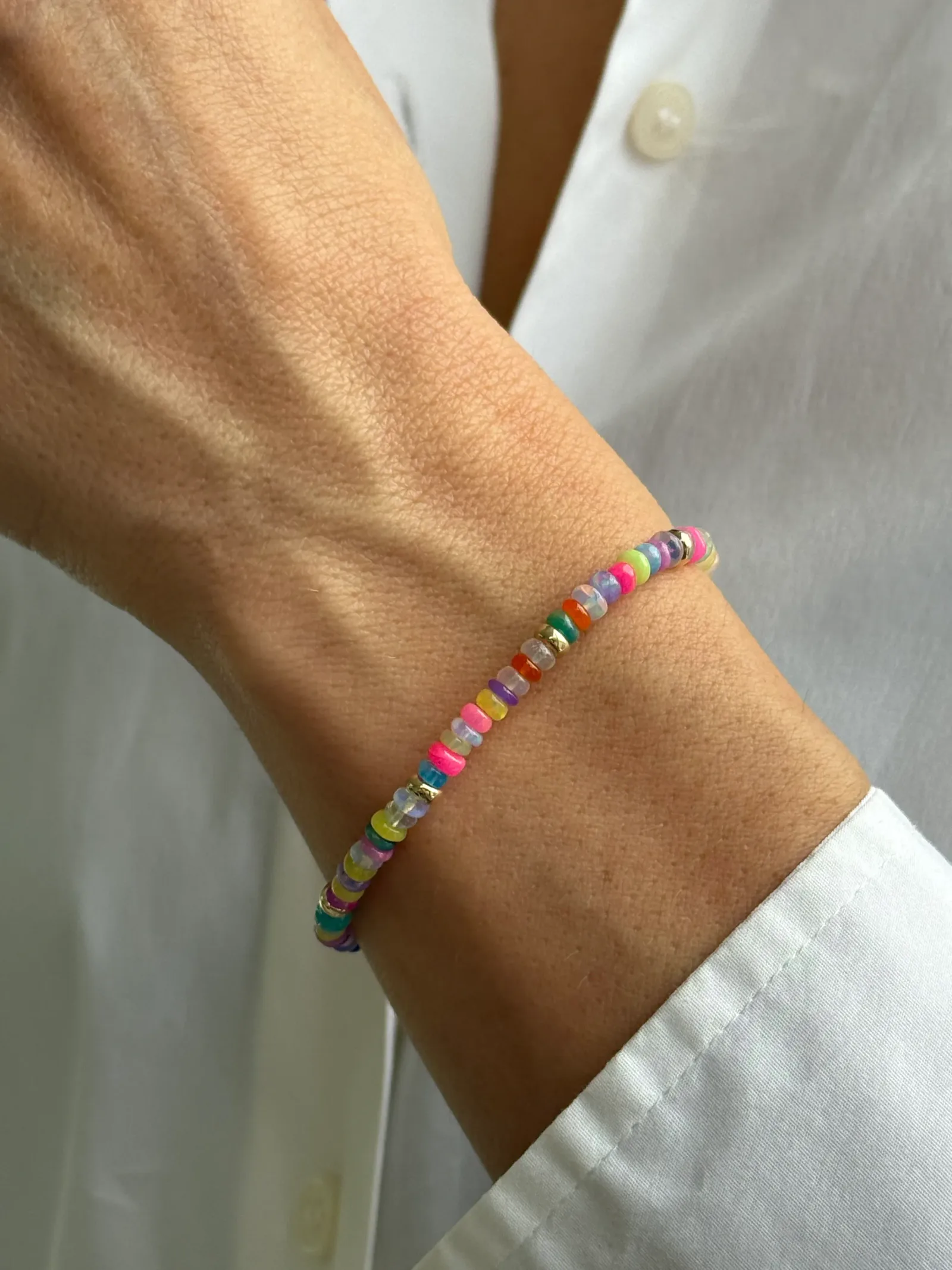 14k Gold Rainbow Opal Segment Bracelet