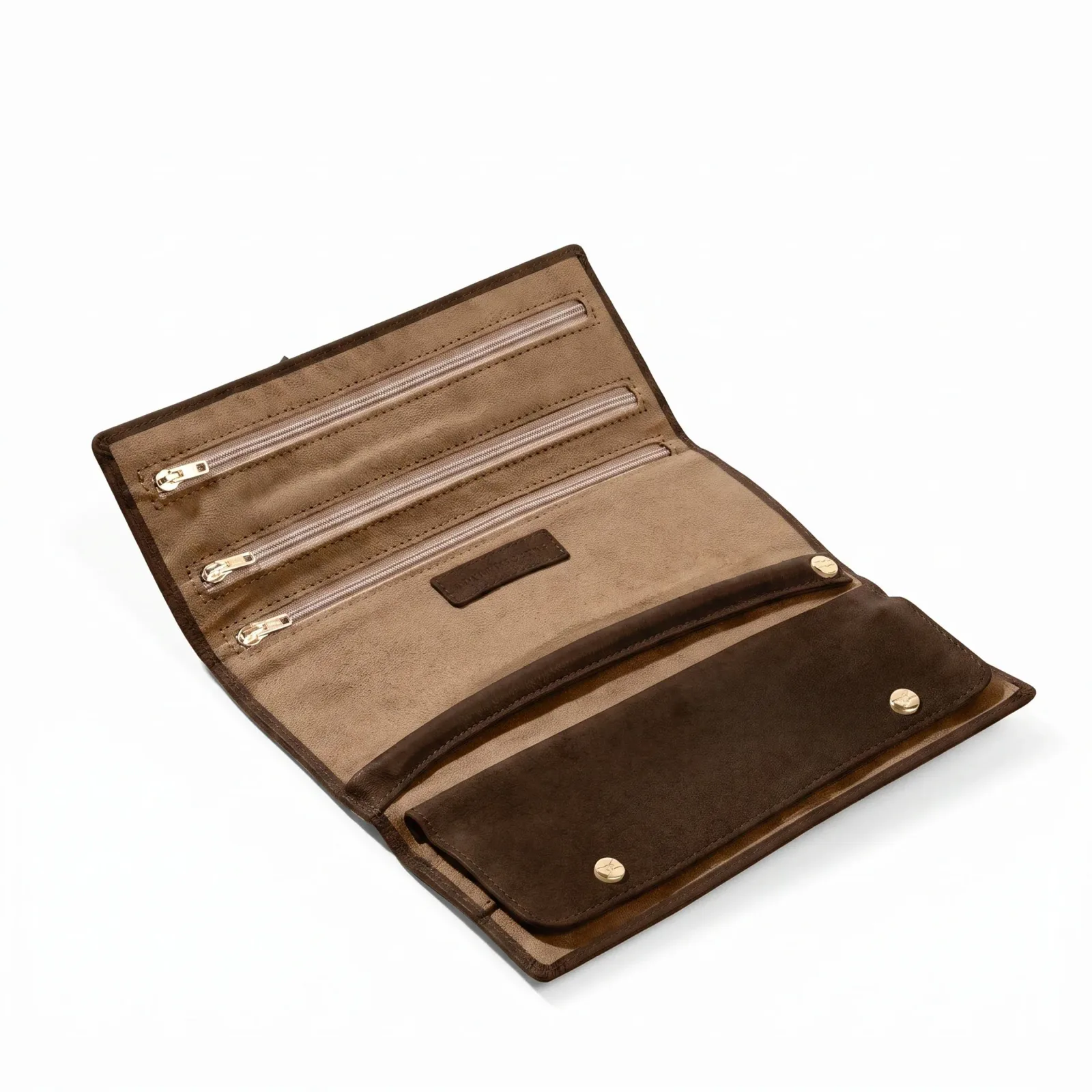 Buckled Jewelry Roll Tobacco Suede