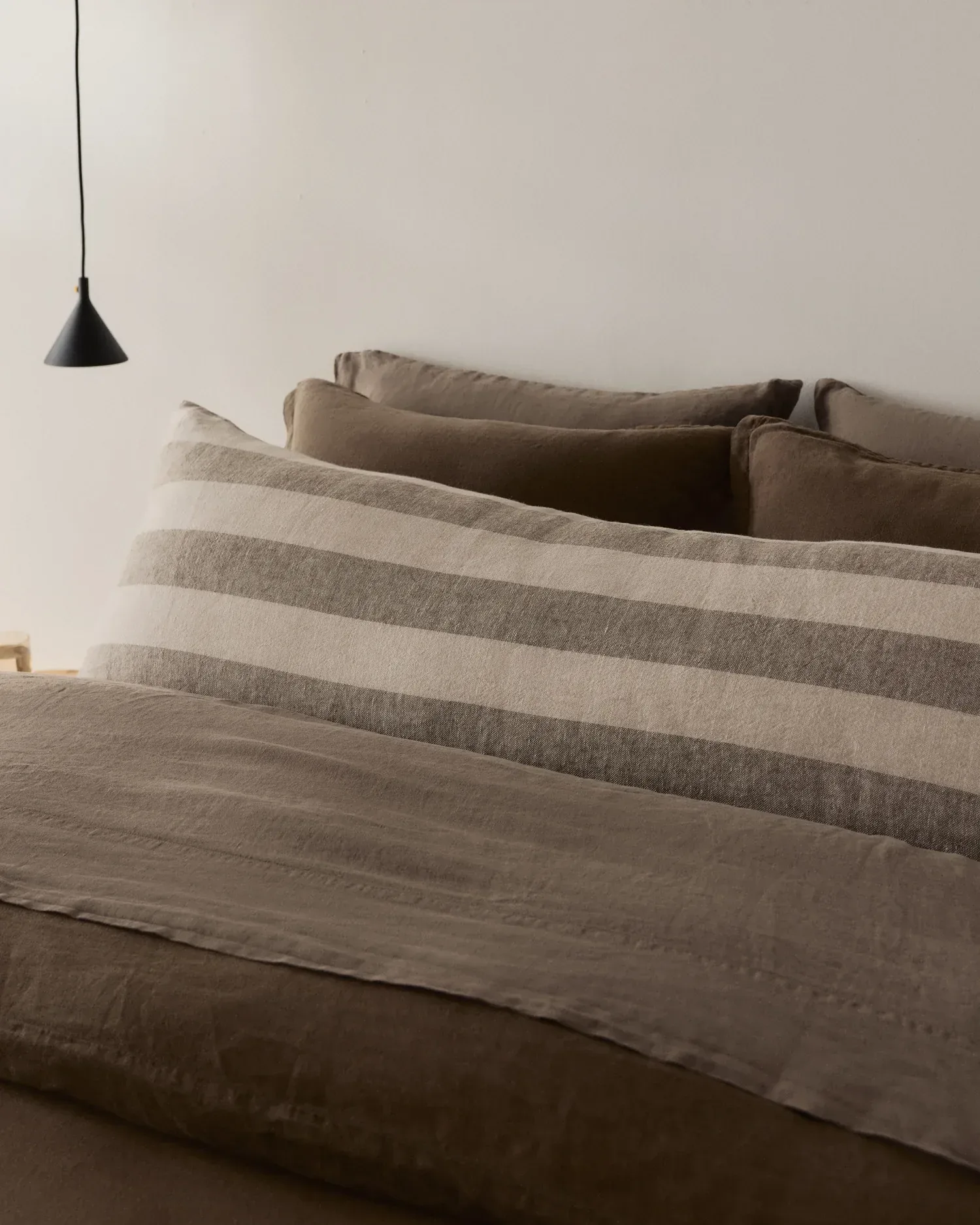 Vintage Linen Body Pillow Cover (Bone and Warm Grey Stripe)