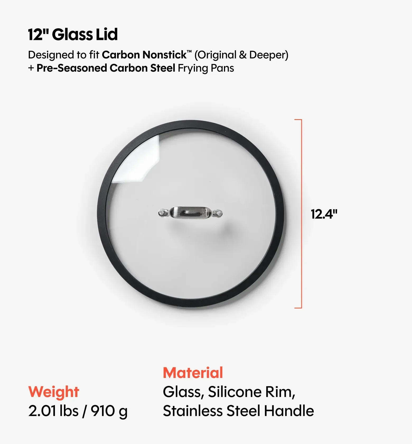 12” Pre-Seasoned Carbon Steel Frying Pan + Glass Lid