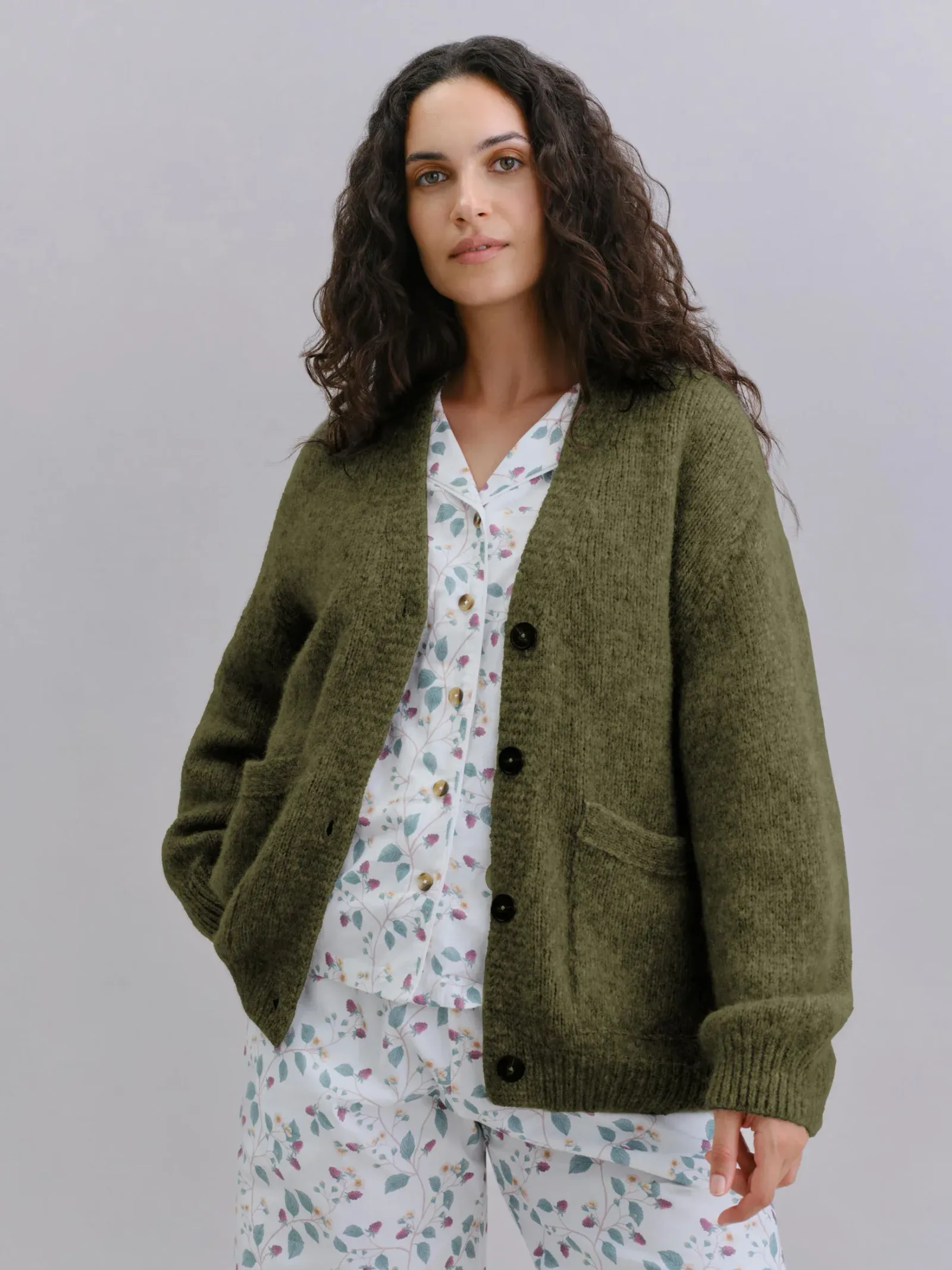 Olive Cozy V-Neck Cardigan