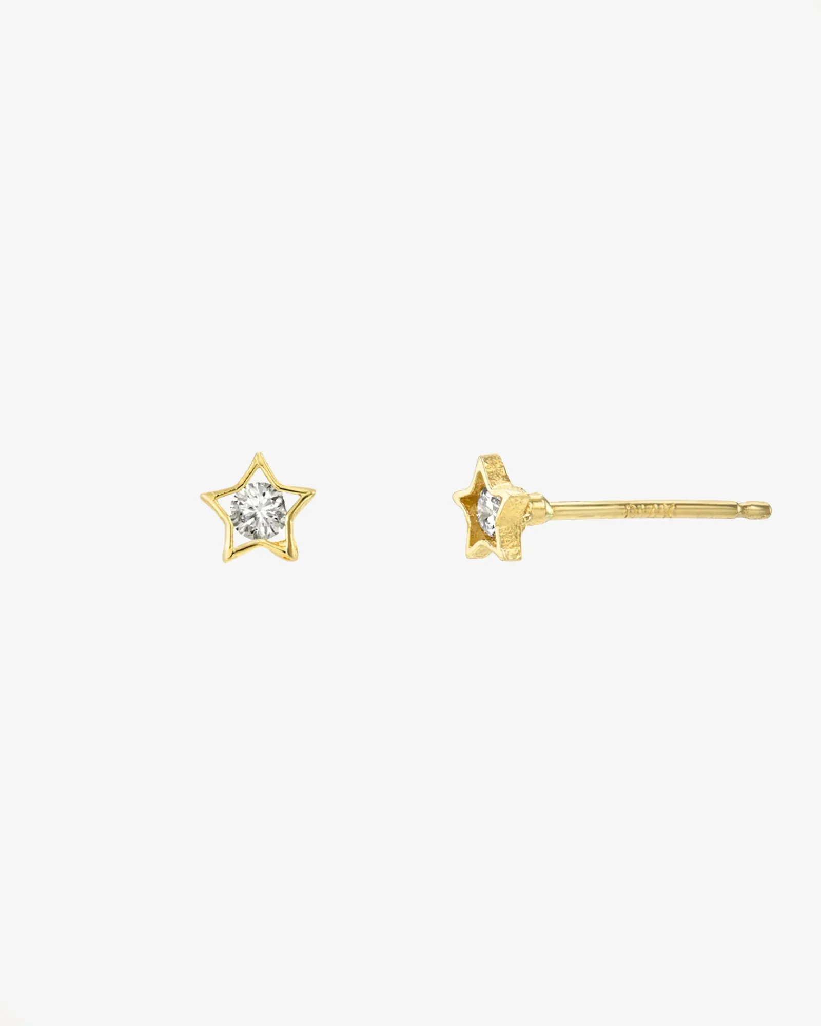 14k Gold Tiny Diamond Star Stud Earrings