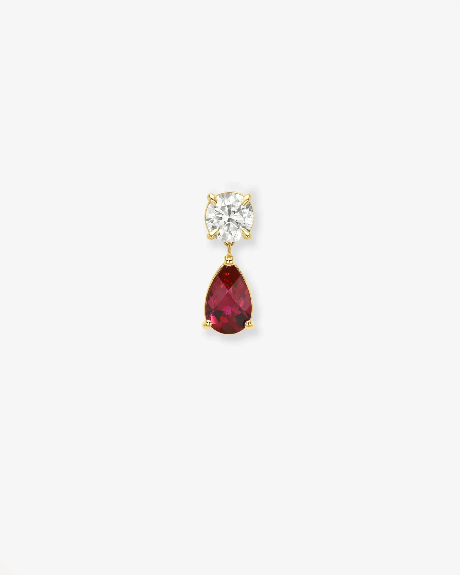Lab Diamond and Ruby Pear Drop Stud