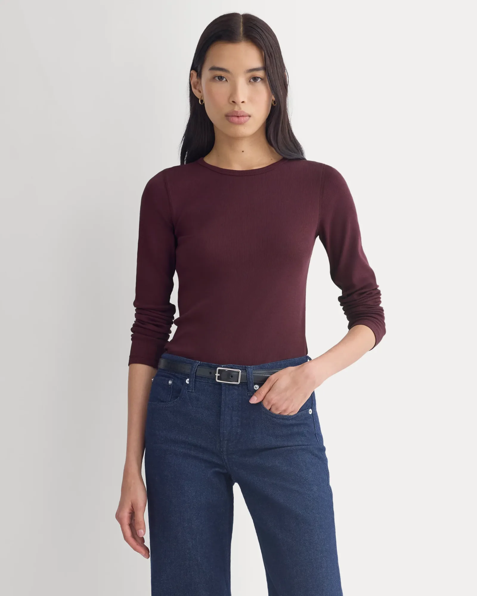 The Luxe Rib Long-Sleeve Crew – Deep Plum