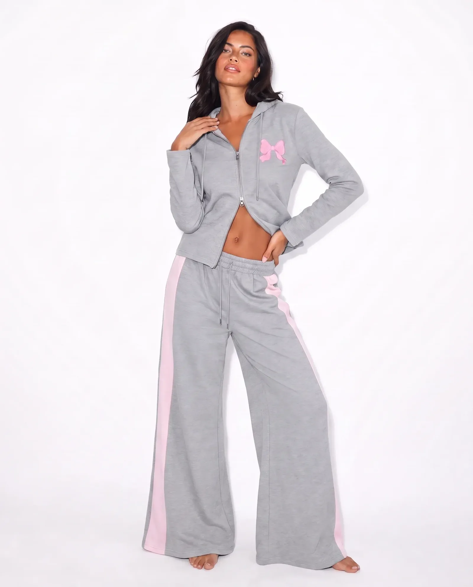 Bow Appliqué Fitted Zip-Up Hoodie