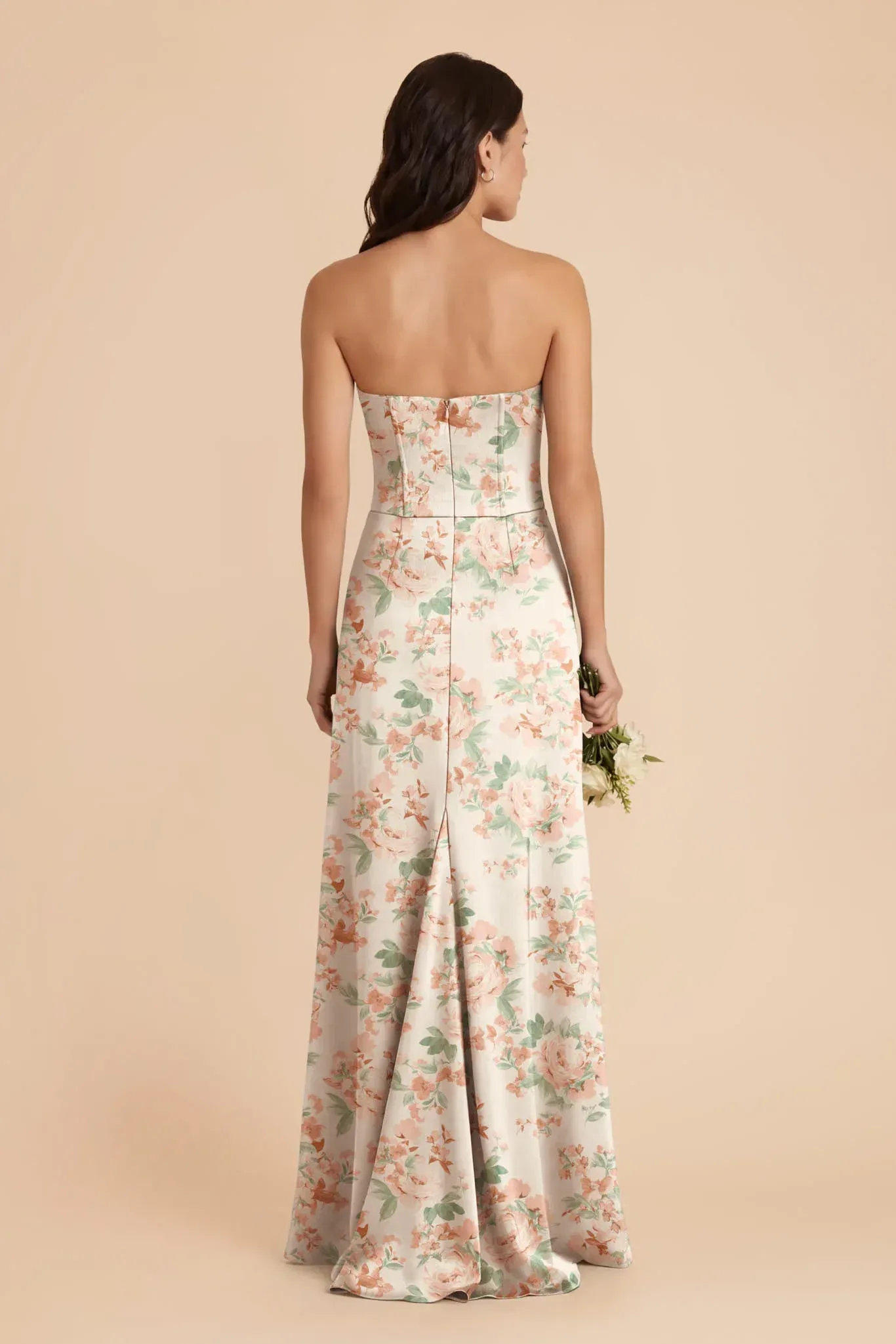 Billie Matte Satin Dress – Dusty Apricot Peonies