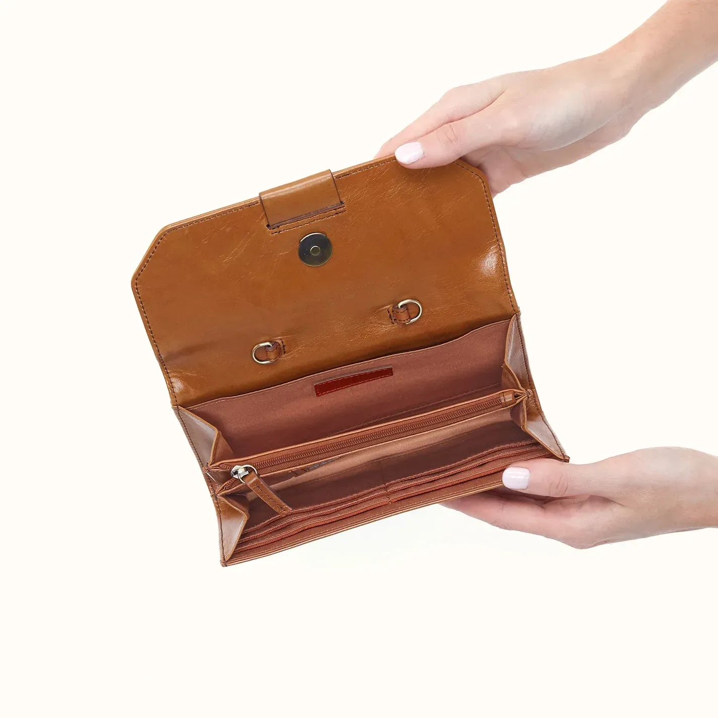 Romy Wallet Crossbody in Polished Leather – Truffle
