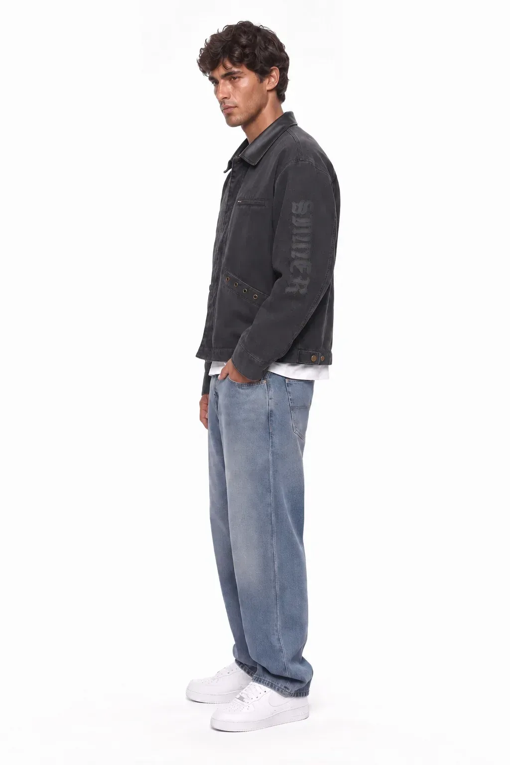 Acid Wash Sinner Grommet Trucker Jacket