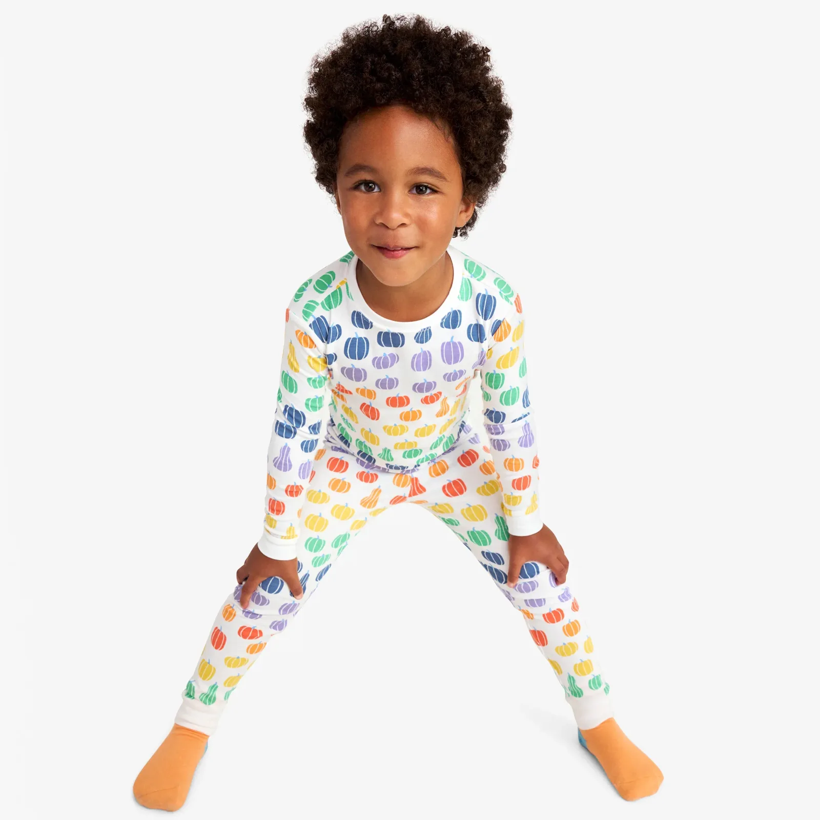 Kids organic PJ pant in rainbow pumpkins