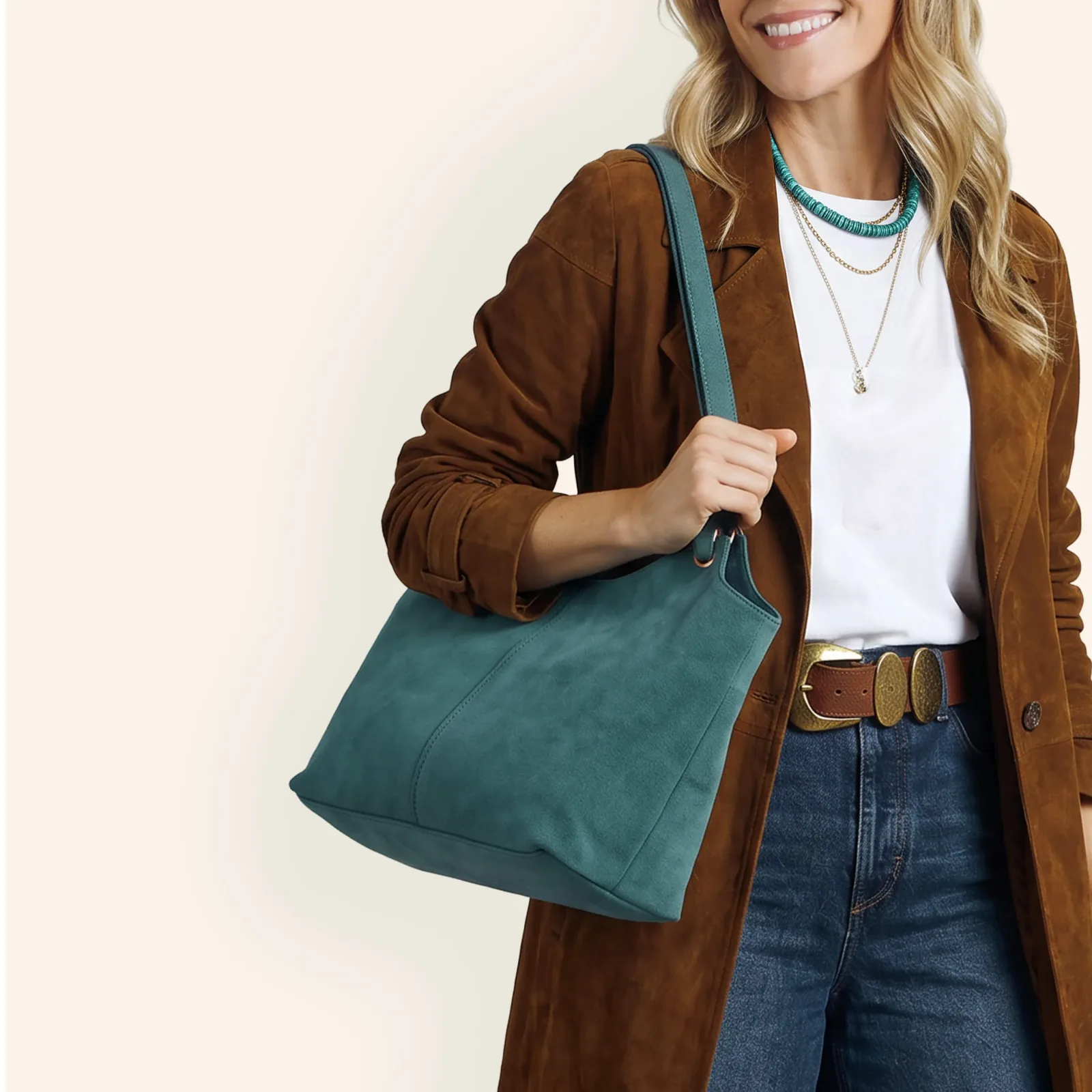 Atlas Tote In Suede Leather – Pine Needle