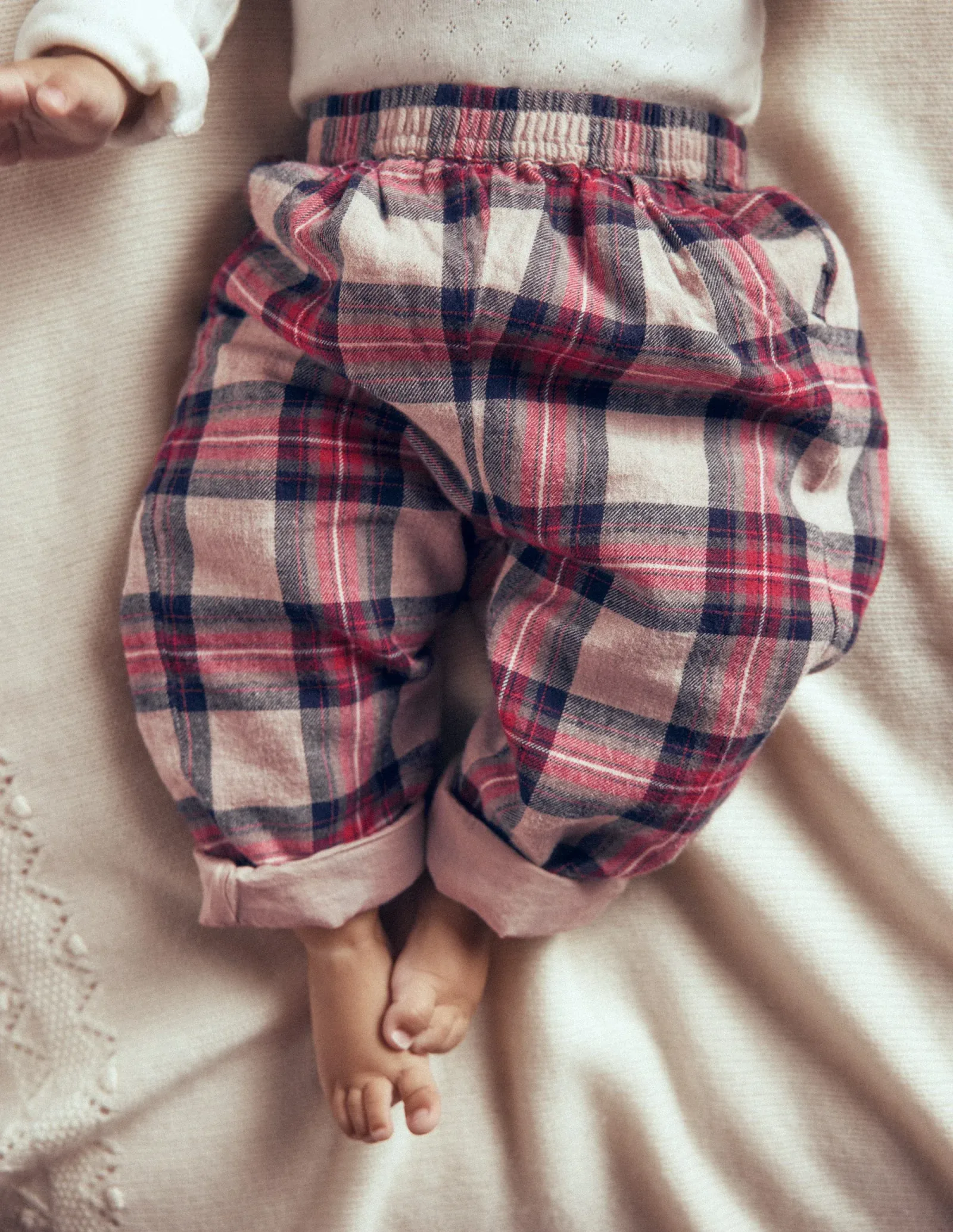 Woven Pull-on Pants-Oatmeal Check