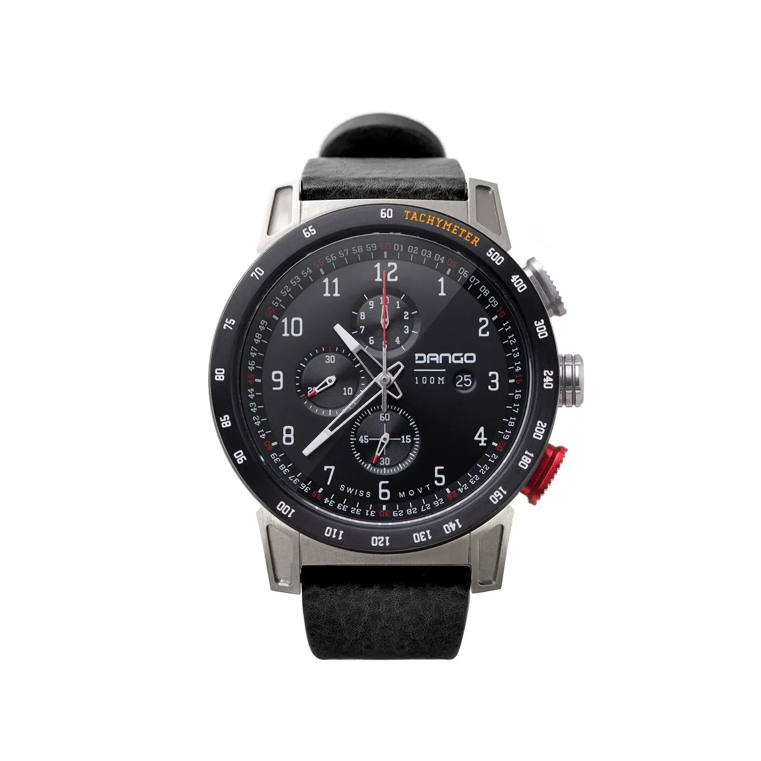 CR-01 – Chrono Watch with Italian Leather Strap – Jet Black