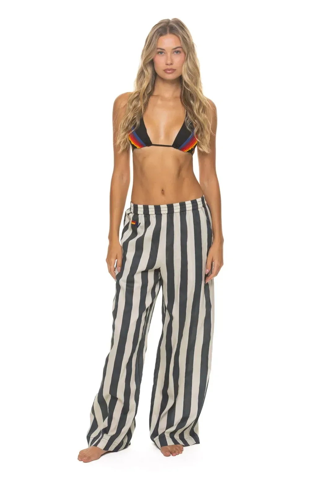 Women's Cotton Luxe Poplin Wide Leg Pant – Vintage Black // Stripe