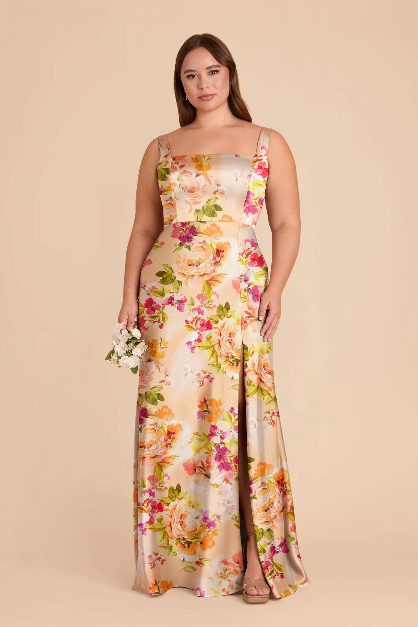 Alex Matte Satin Dress – Coral Sunset Peonies