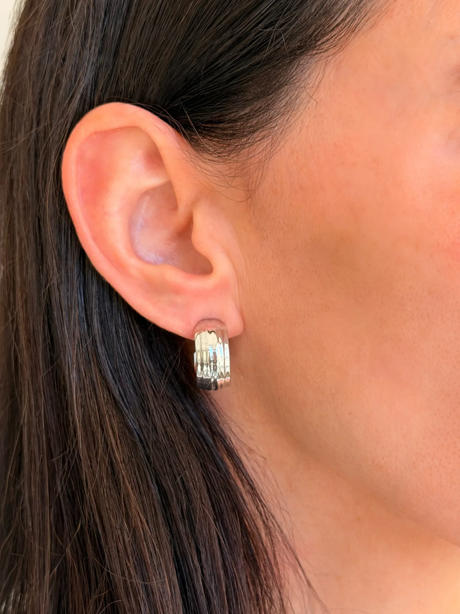 Thick Ribbed Flat Half Hoop Studs