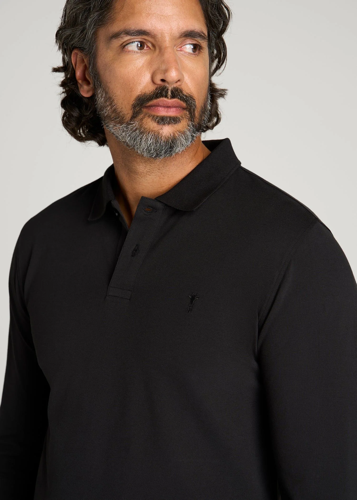 Long Sleeve Classic Polo for Tall Men in Black