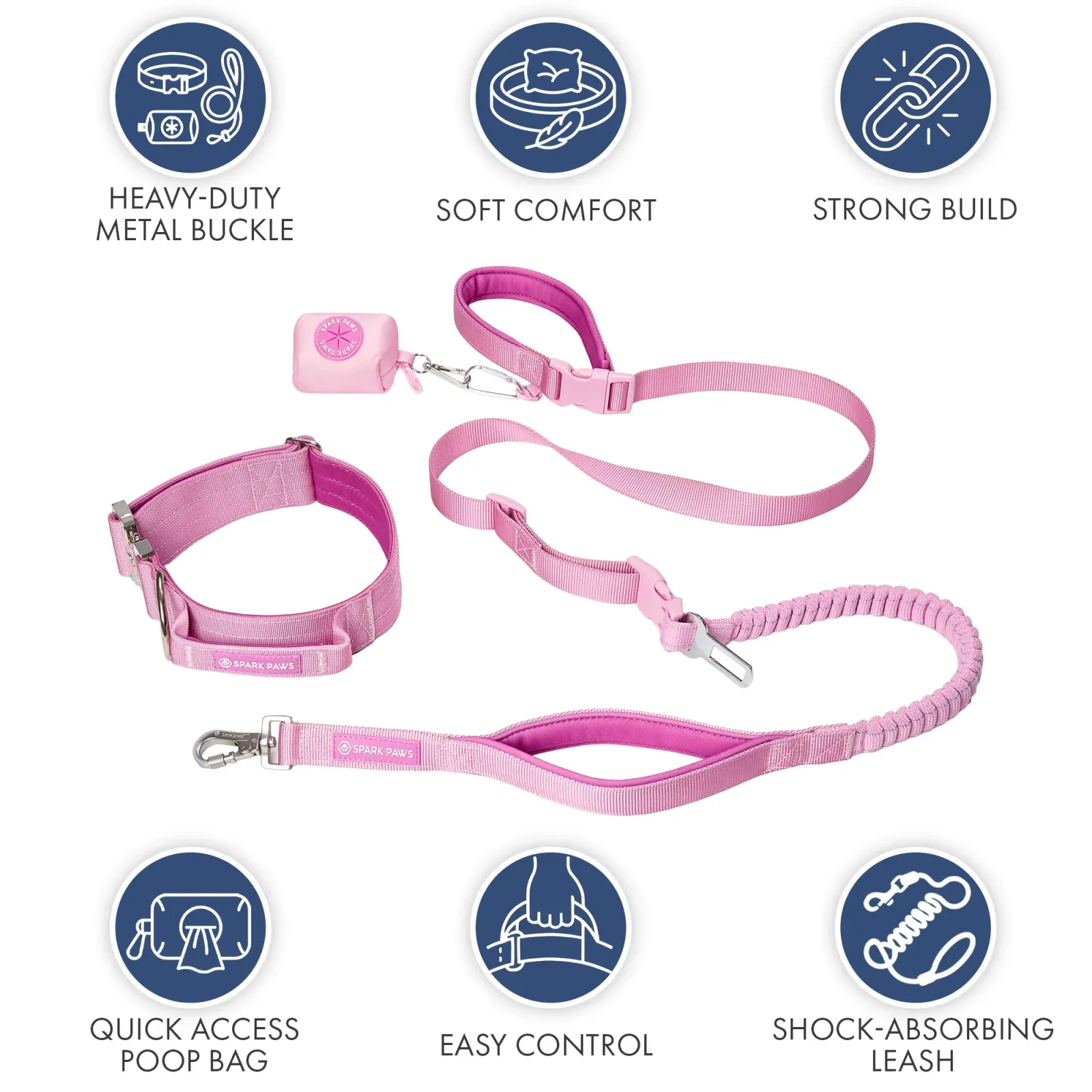 Comfort Control Collar and Multipurpose Leash Set – Pink