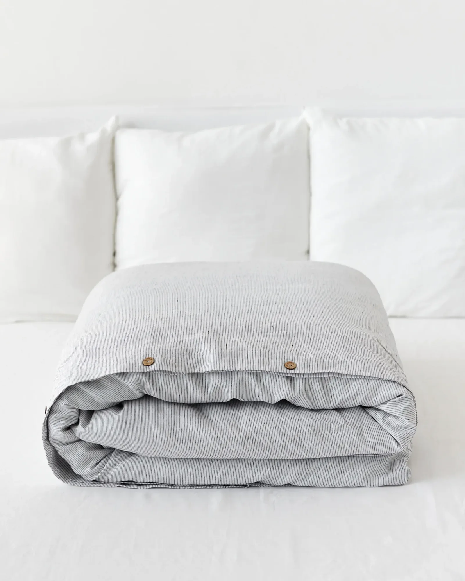 Pinstripe black linen duvet cover