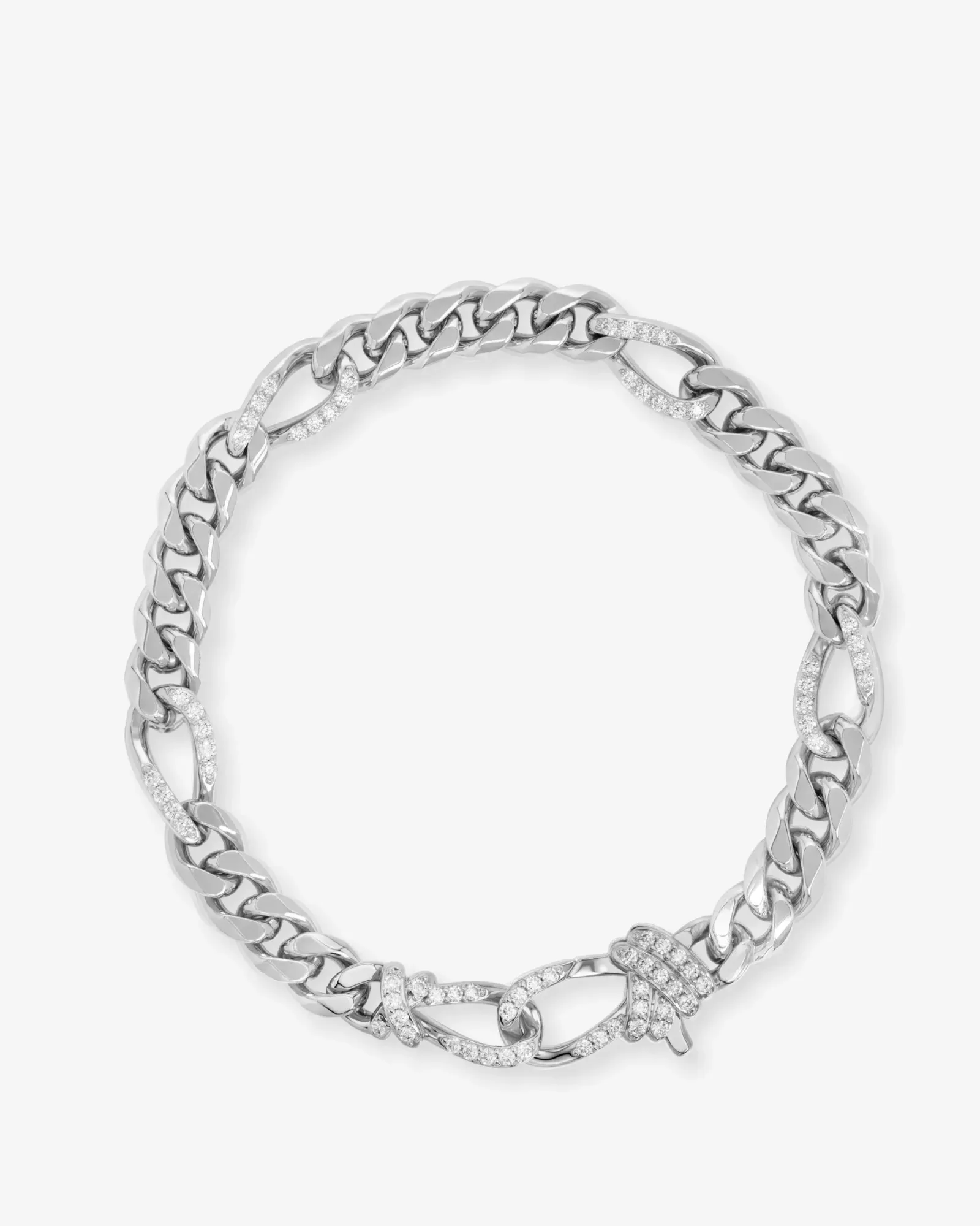 Knot Figaro Chain Bracelet – Silver|White Diamondettes