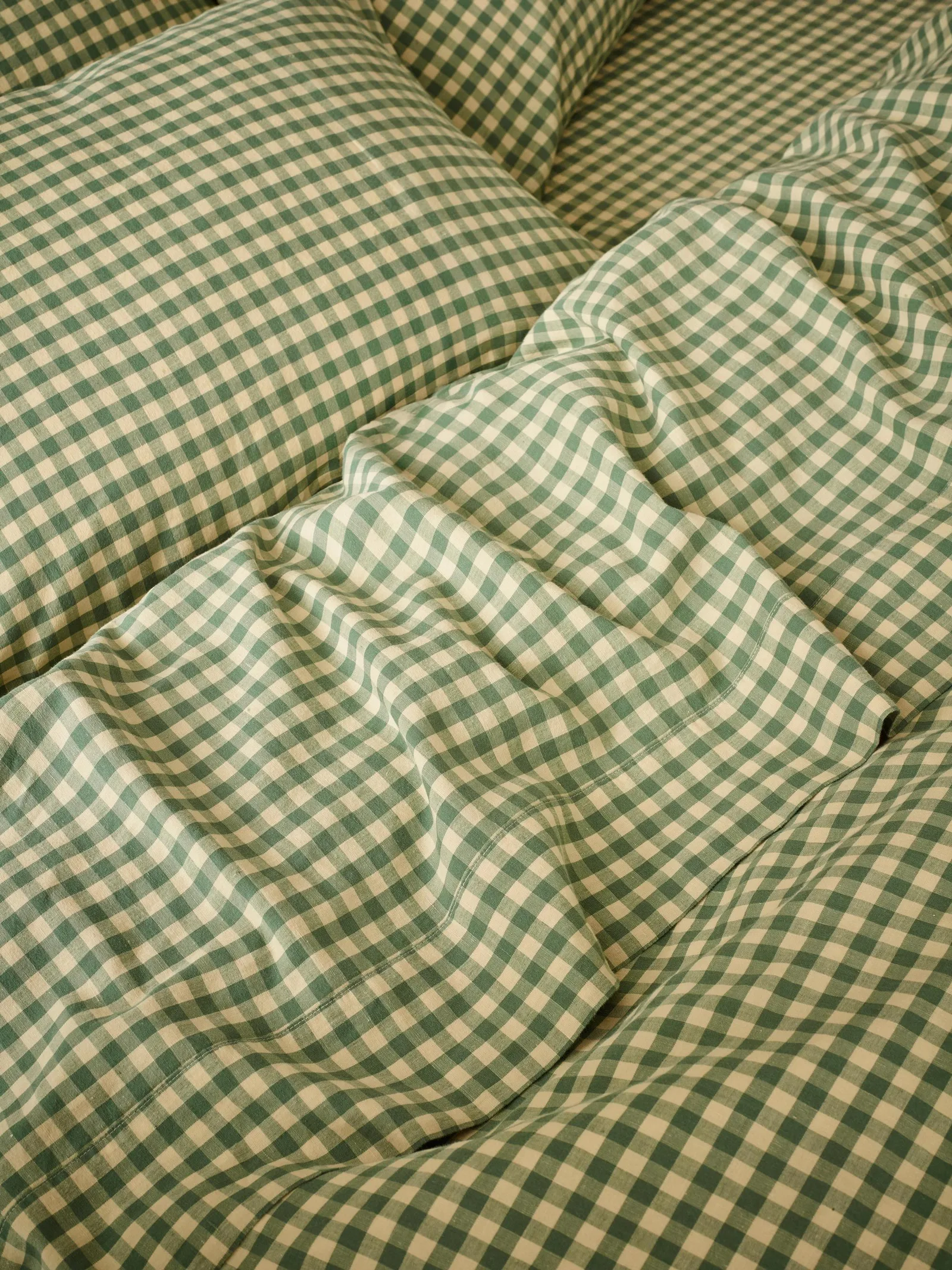 Elm Green & Butter Yellow Color Drenched Gingham Linen Blend Flat Sheet