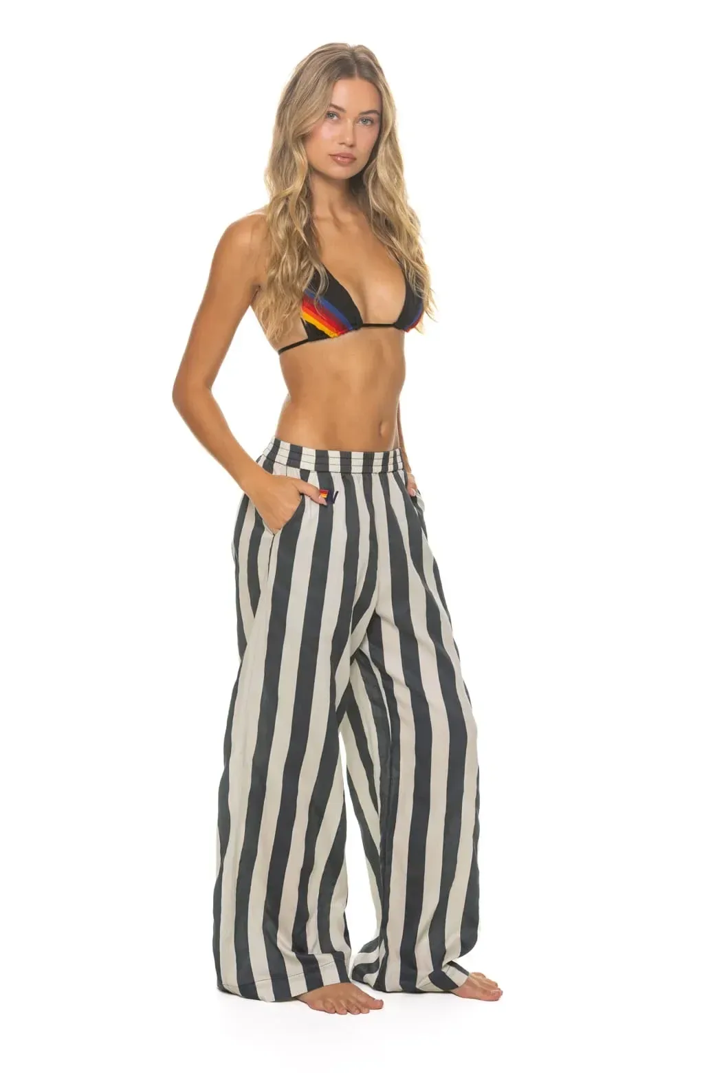 Women's Cotton Luxe Poplin Wide Leg Pant – Vintage Black // Stripe