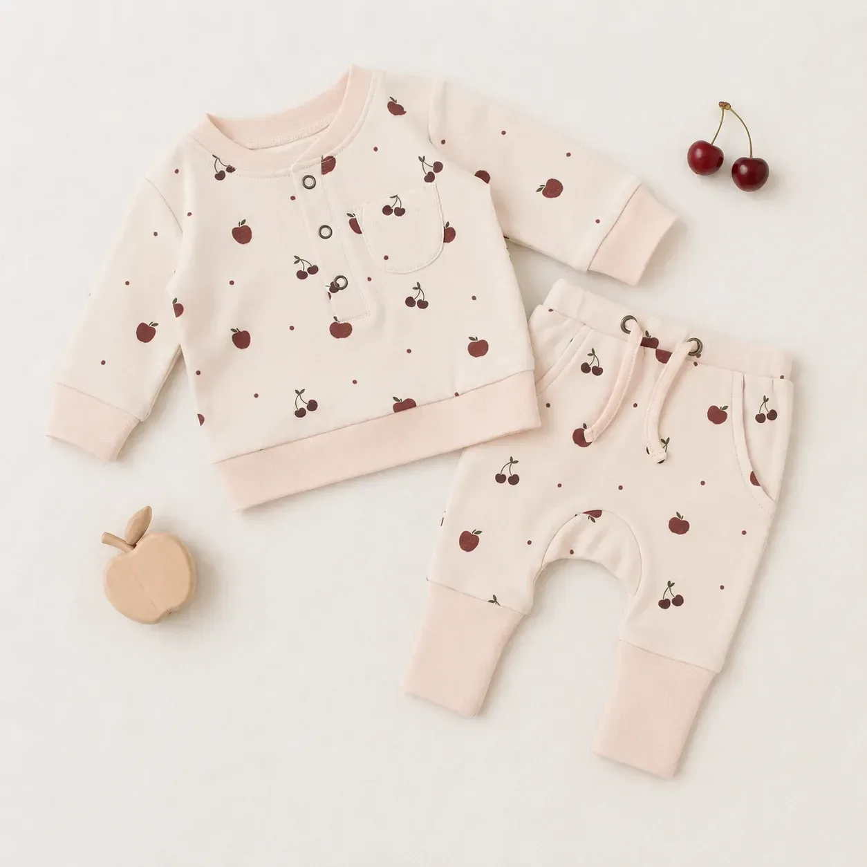 Cherry Apple – Organic Henley Sweatshirt & Jogger Set