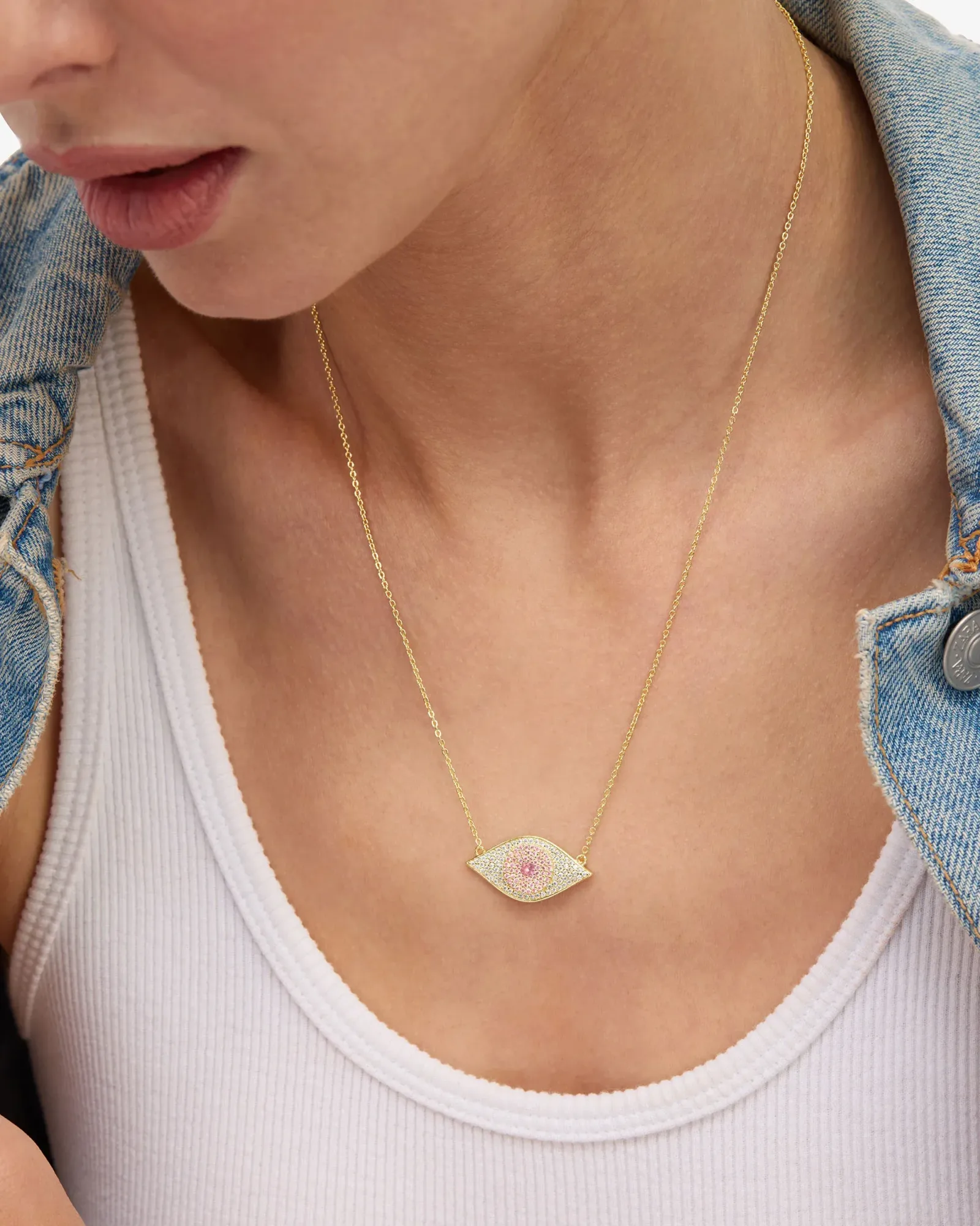 Rose Evil Eye Necklace – Gold|Pink Sapphire