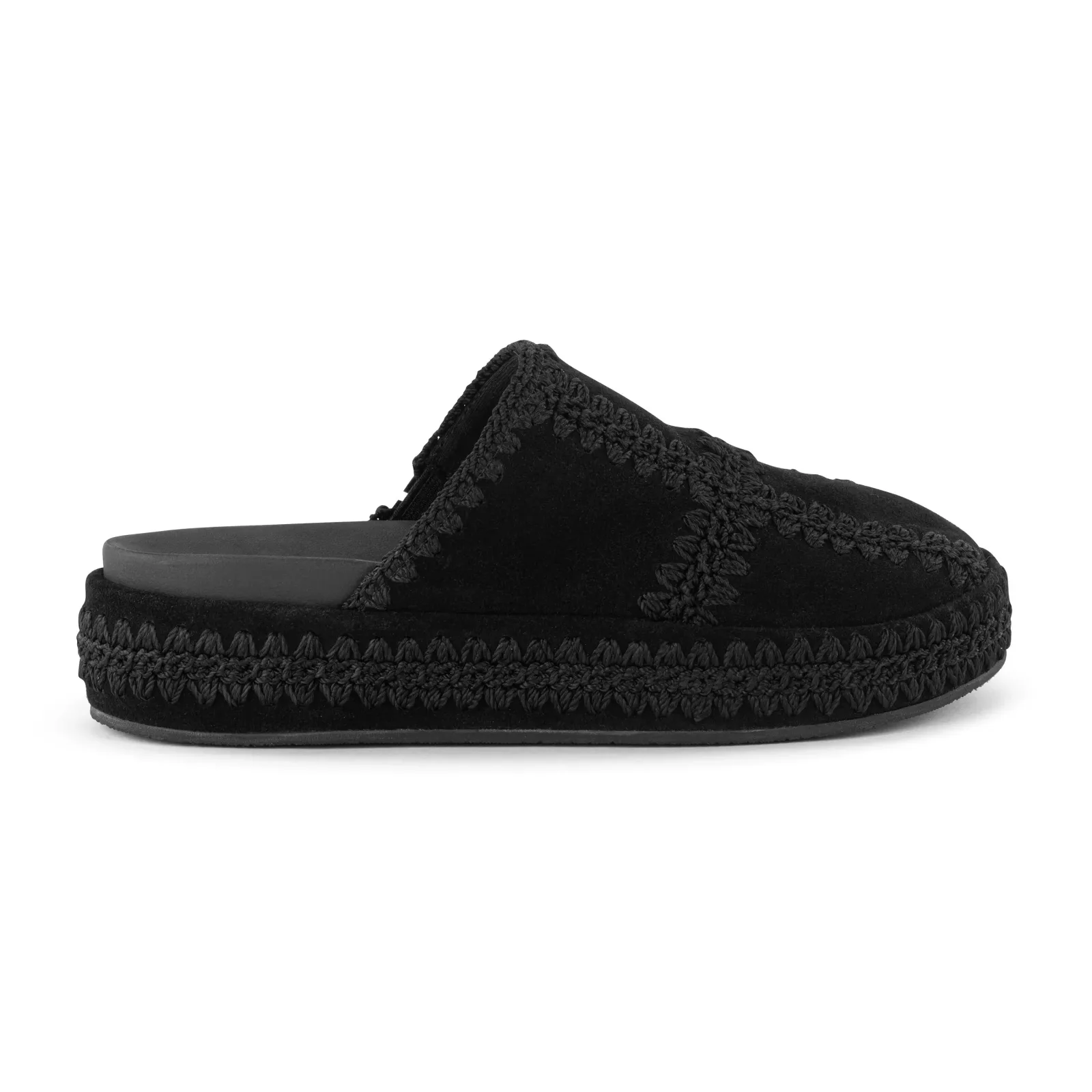 Bryn Platform Clog – Leather – Black Suede Patch