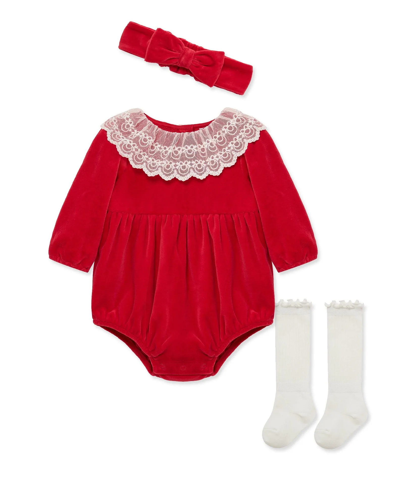 Golden Treasures Velour Lace Bubble & Headband Set (3M-9M)