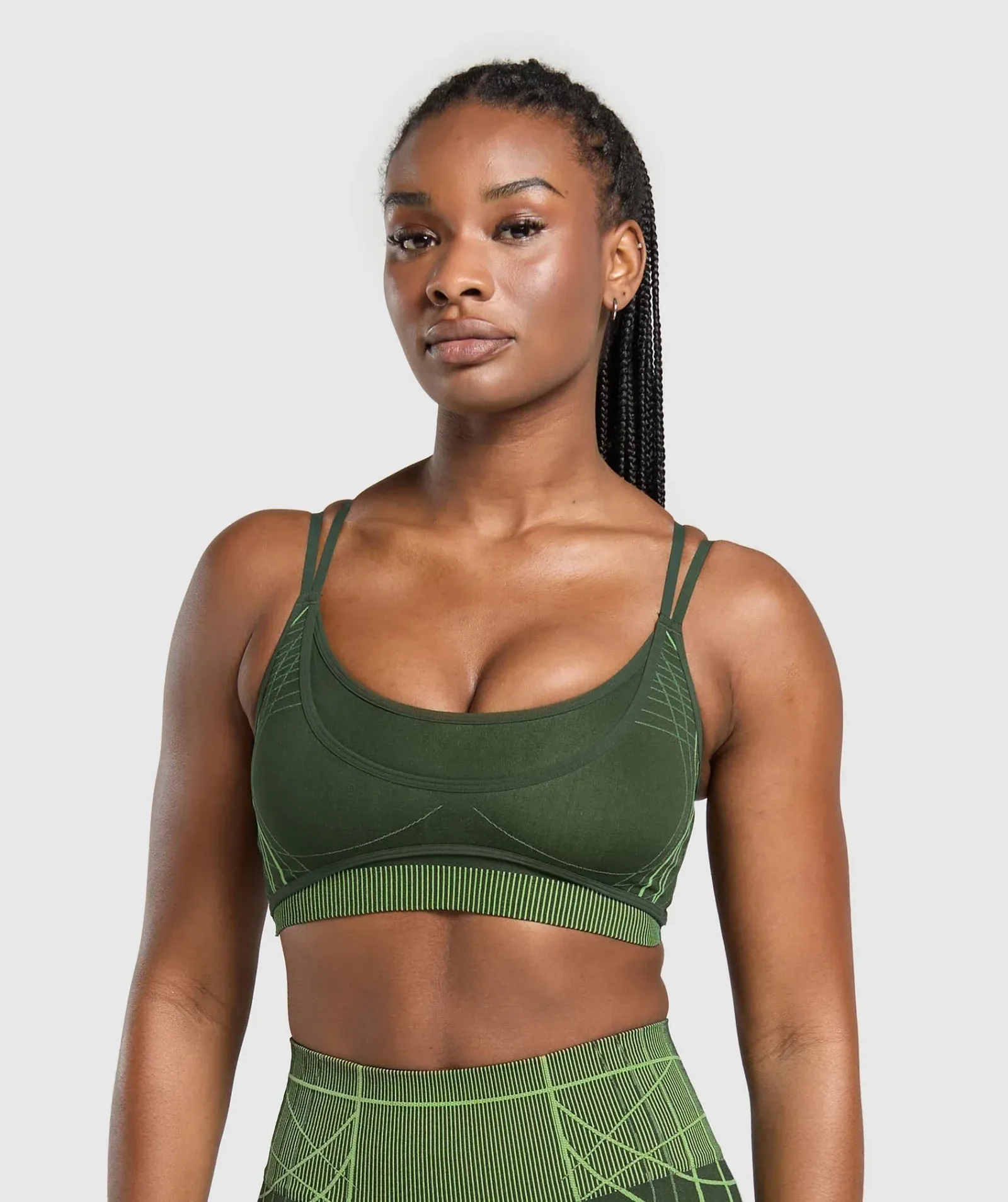 Gymshark Apex Seamless Strappy Sports Bra – Trail Green/Energy Gelato Green