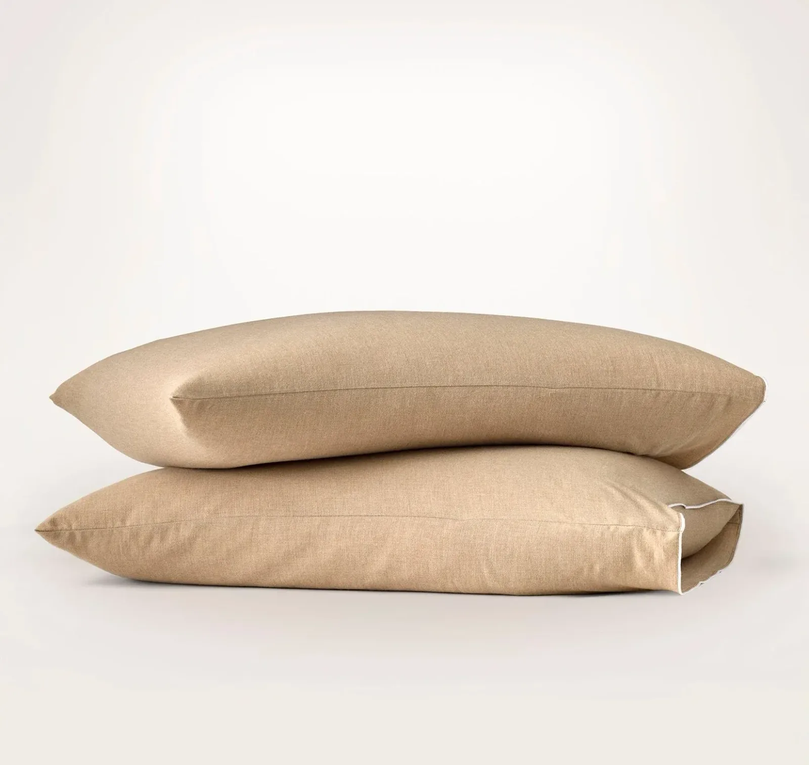 Elysian Cotton Cashmere Pillowcase Set – Heathered Camel/White Piped Edge