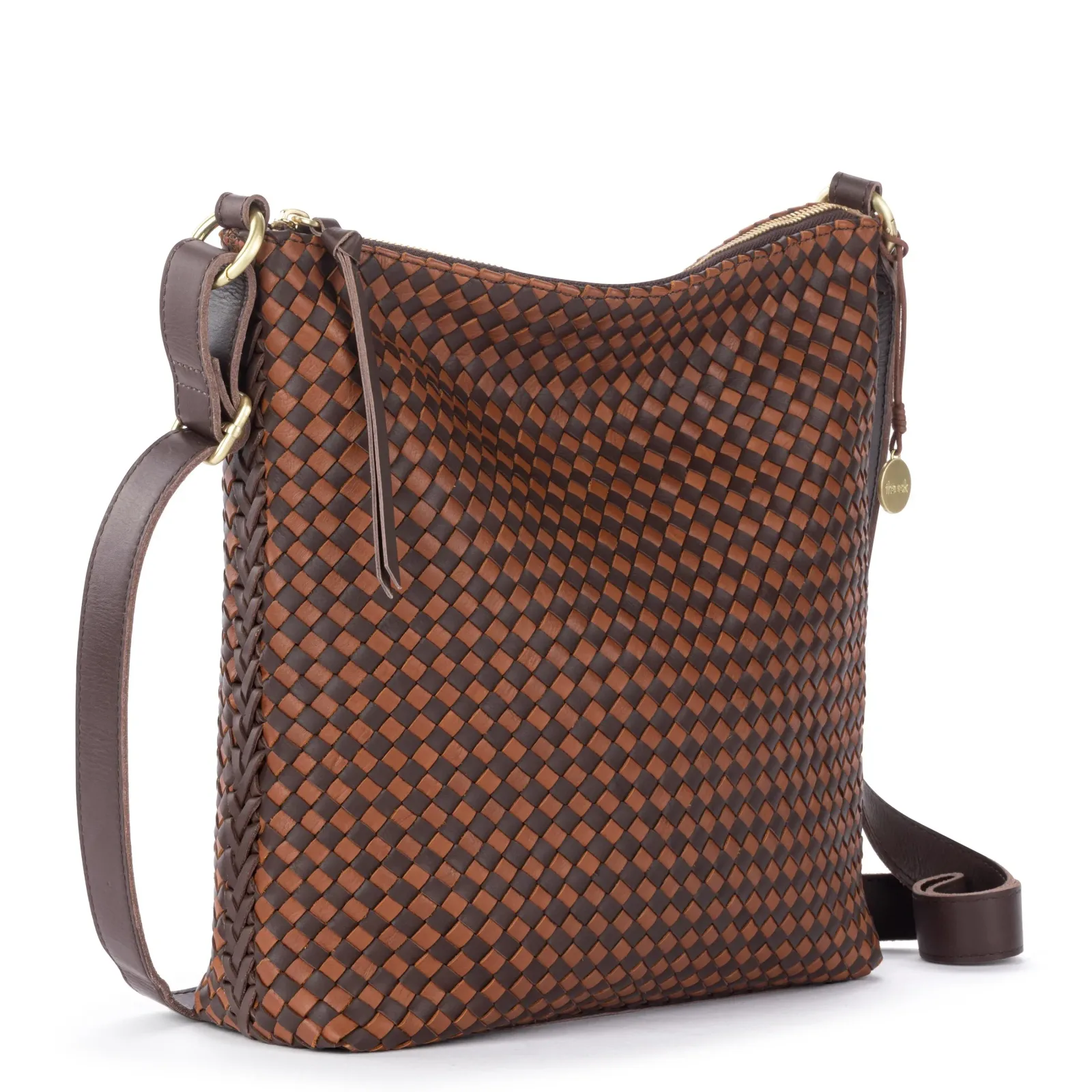 Lucia Crossbody – Leather – Woven Mahogany Cognac